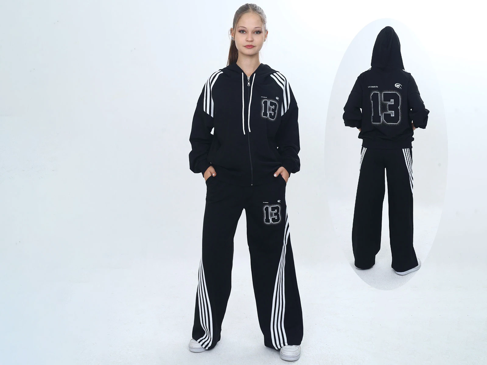 Toptan VIZVIZ 13 Baskılı Çizgili Fermuarlı Kız Takım Toptan Bebek Çocuk Giyim - Beniz Kids