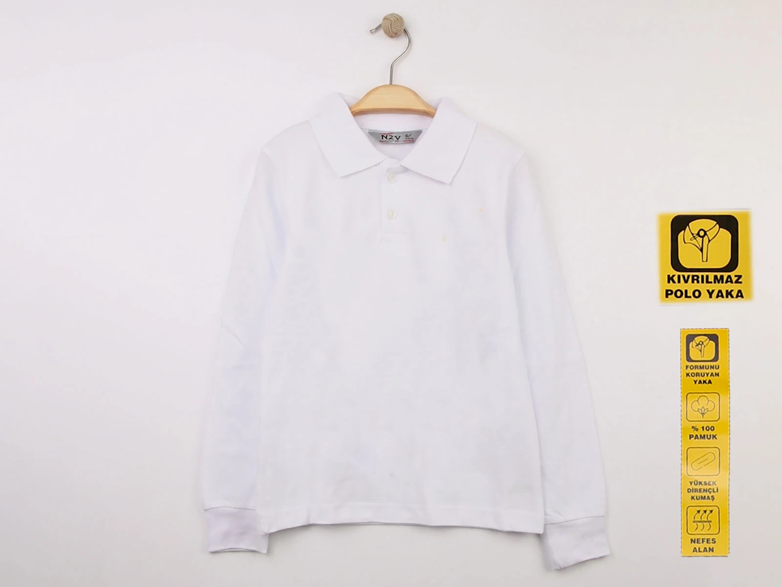 2XL Beden Beyaz Renk Kıvrılmaz Polo Yaka Okul Lakos Sweat
