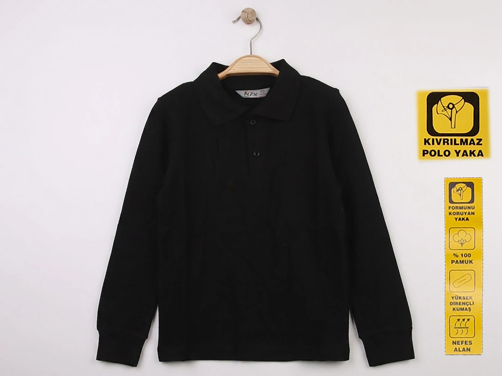 Toptan NZY 2XL Beden Siyah Renk Kıvrılmaz Yaka Okul Polo Yaka Lakos Sweat Toptan Bebek Çocuk Giyim - Beniz Kids