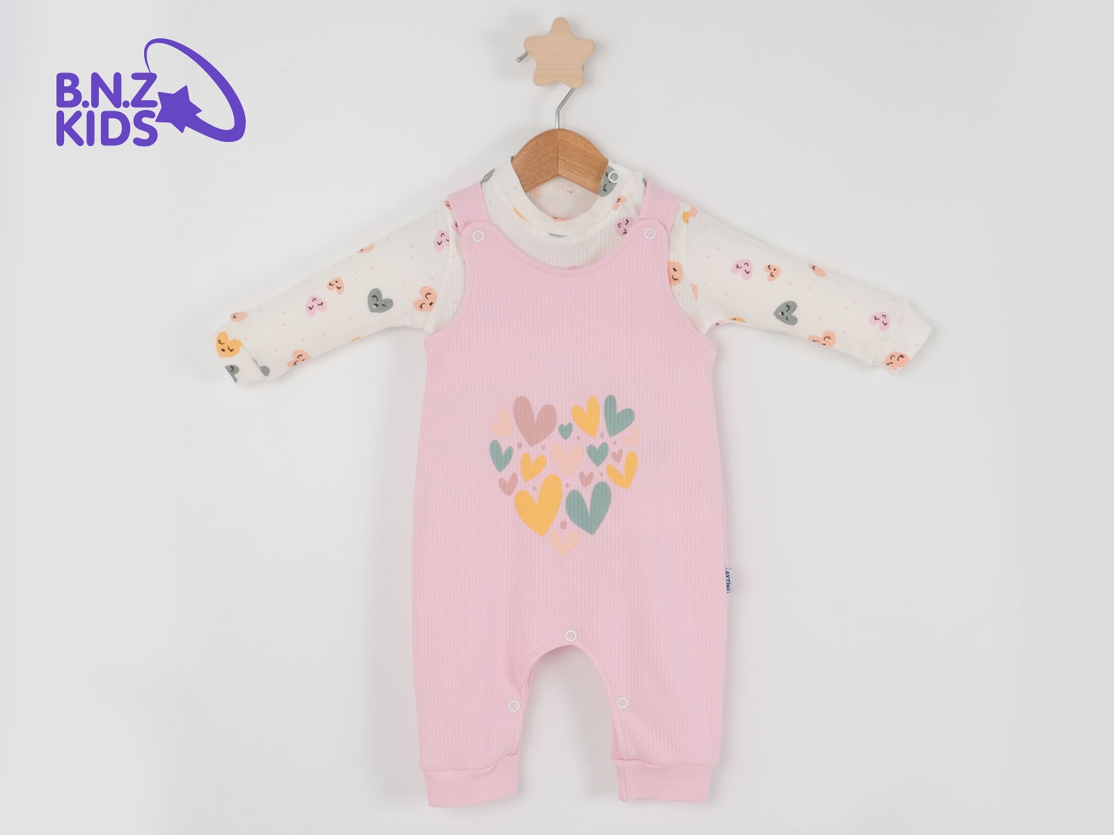 Kalp Desenli Bahçıvan Kız Bebe Tulum