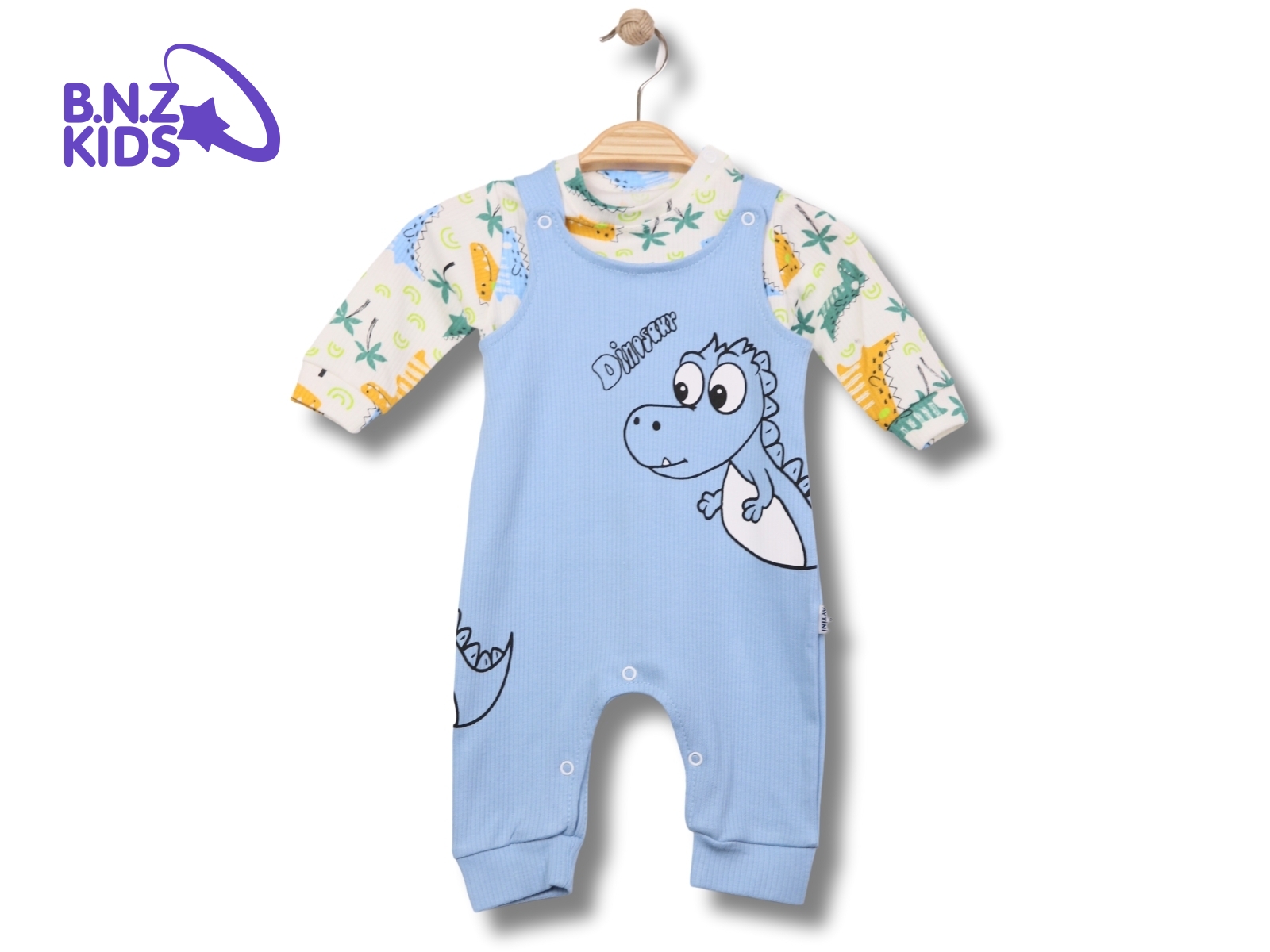 Dinozor Baskılı Bahçivan Erkek Bebe Tulum
