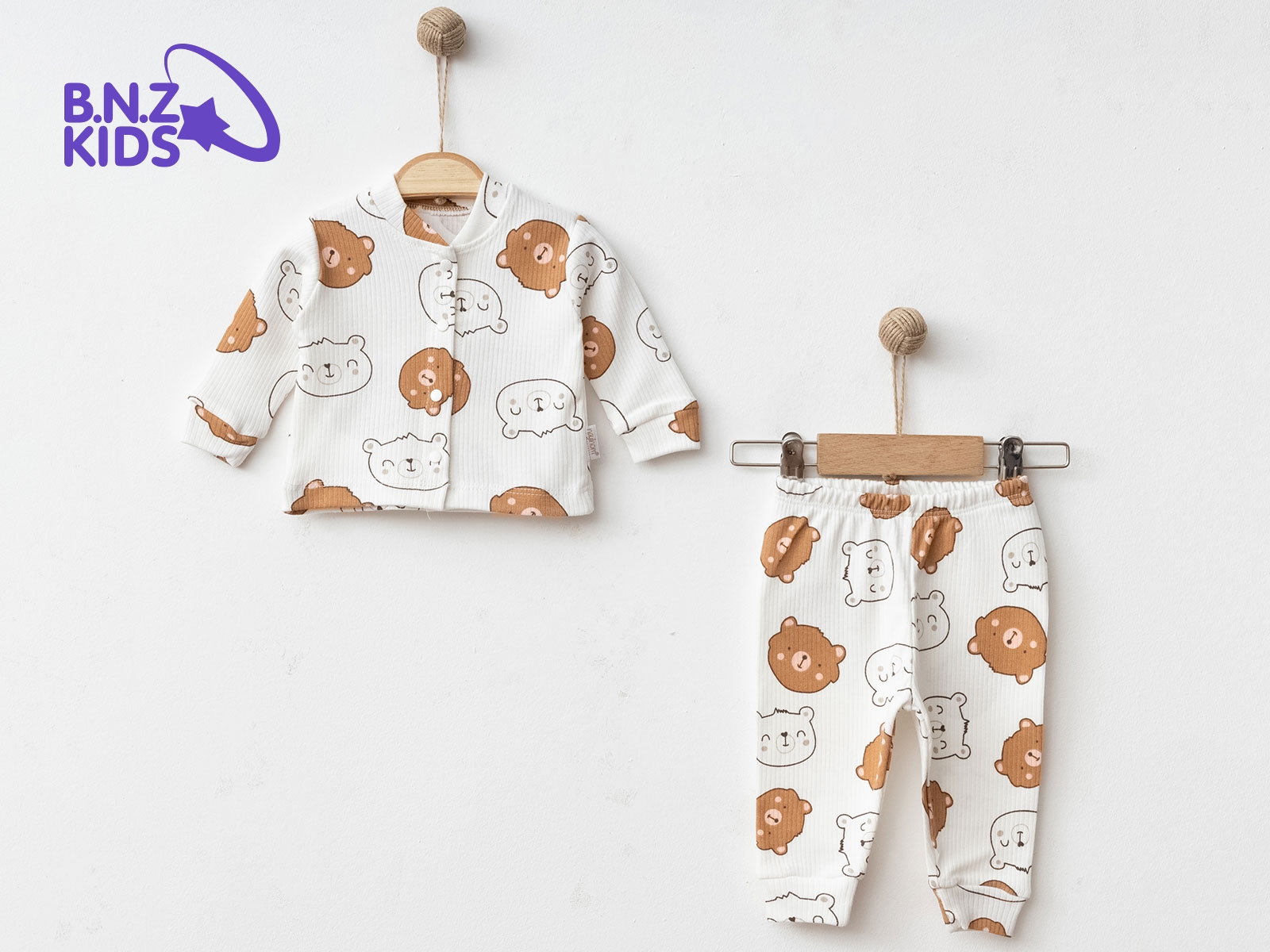 Ayıcık Desenli Raporlu Erkek Bebe Pijama Takım
