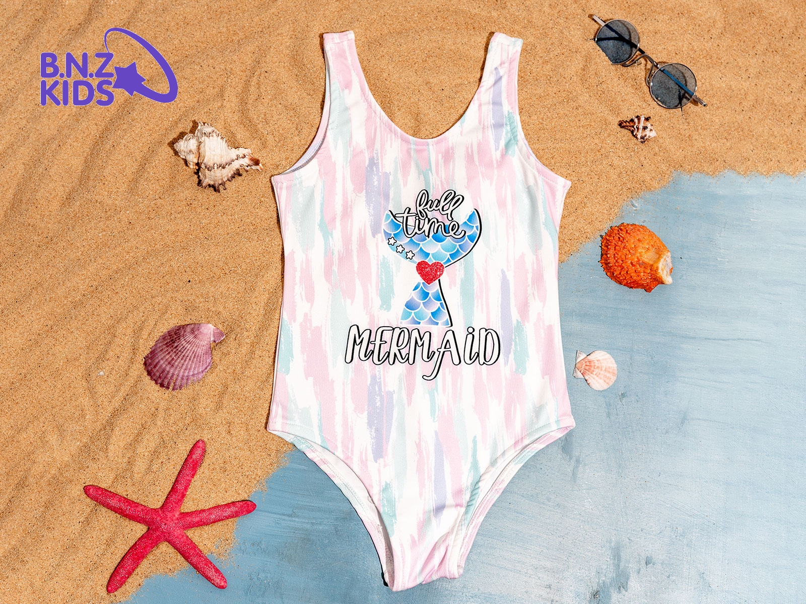 Mermaid Baskılı Kız Mayo