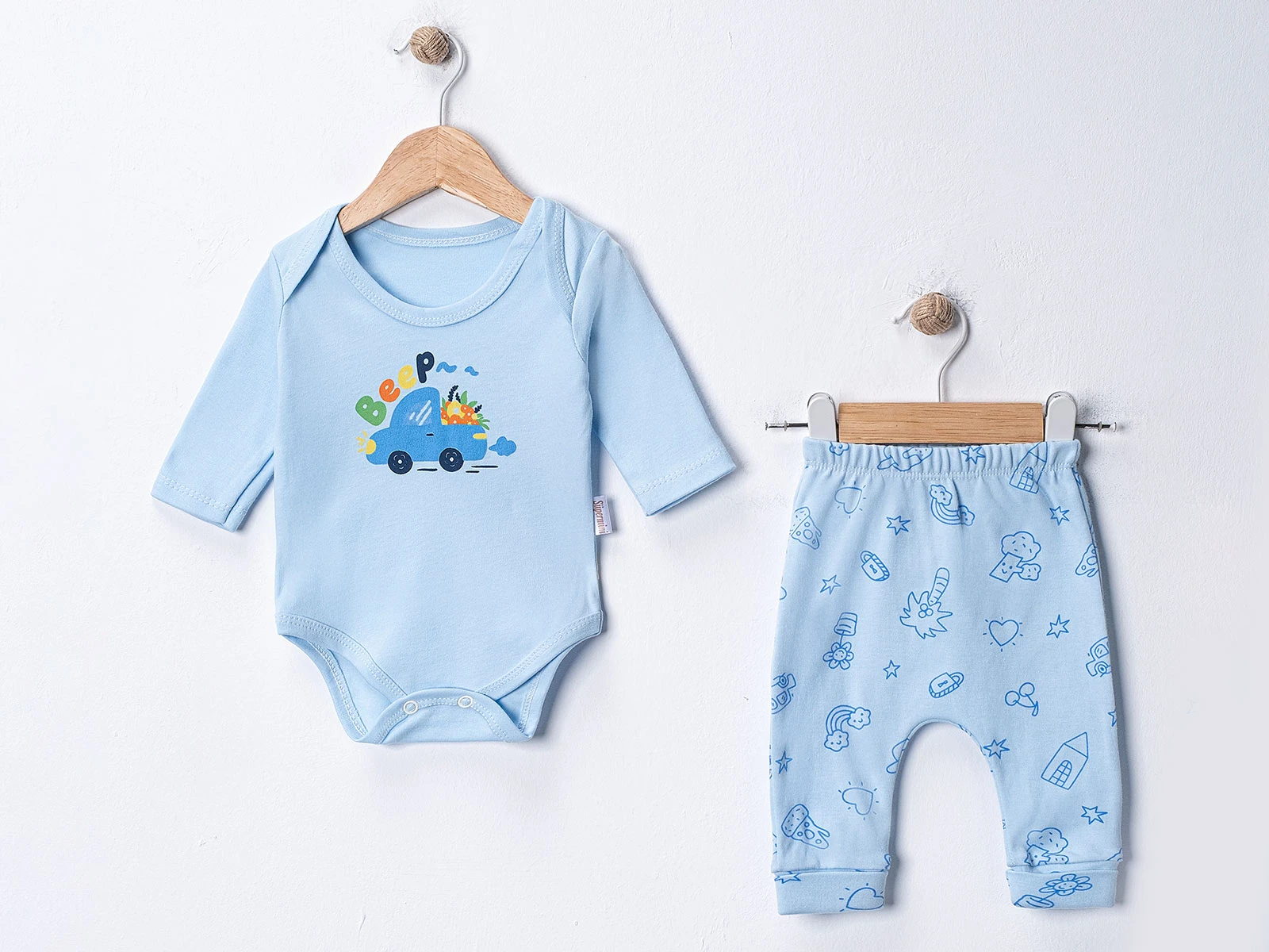 Toptan SÜPERMİNİ  Araba Baskılı Erkek Bebe Takım Toptan Bebek Çocuk Giyim - Beniz Kids