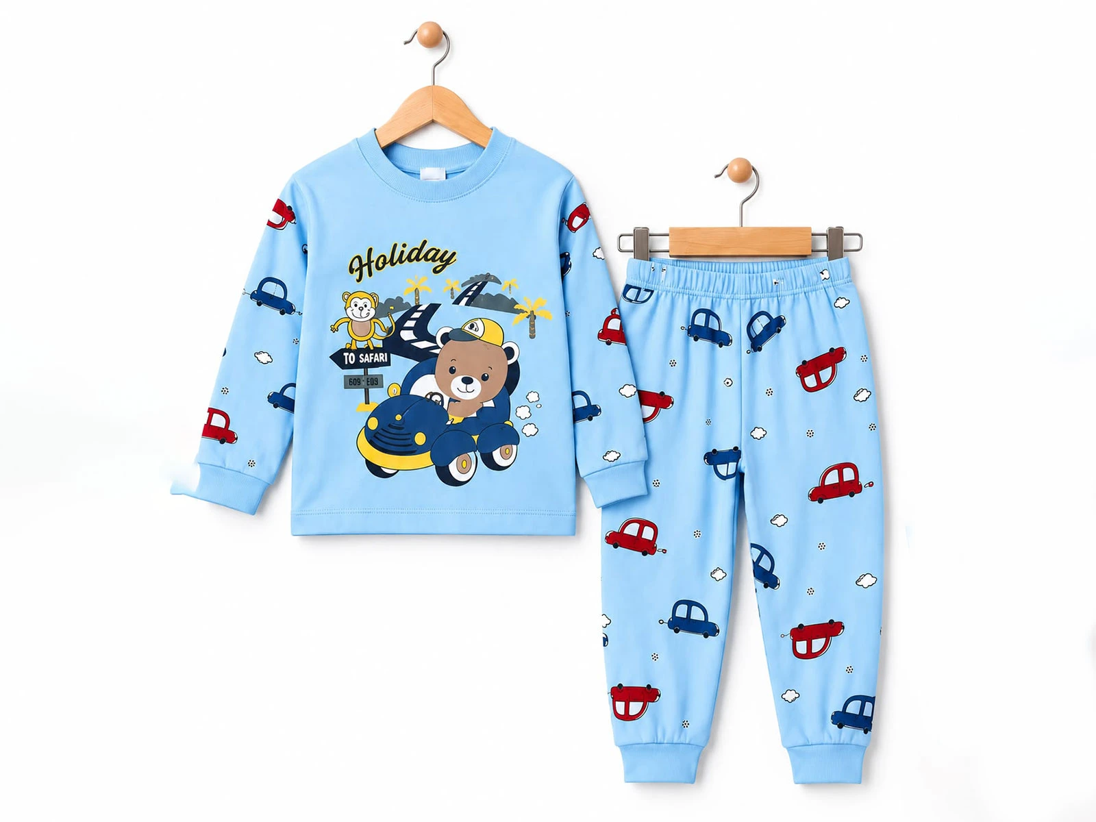 Toptan SÜPERMİNİ Araba Baskılı Erkek Çocuk Pijama Takımı Toptan Bebek Çocuk Giyim - Beniz Kids