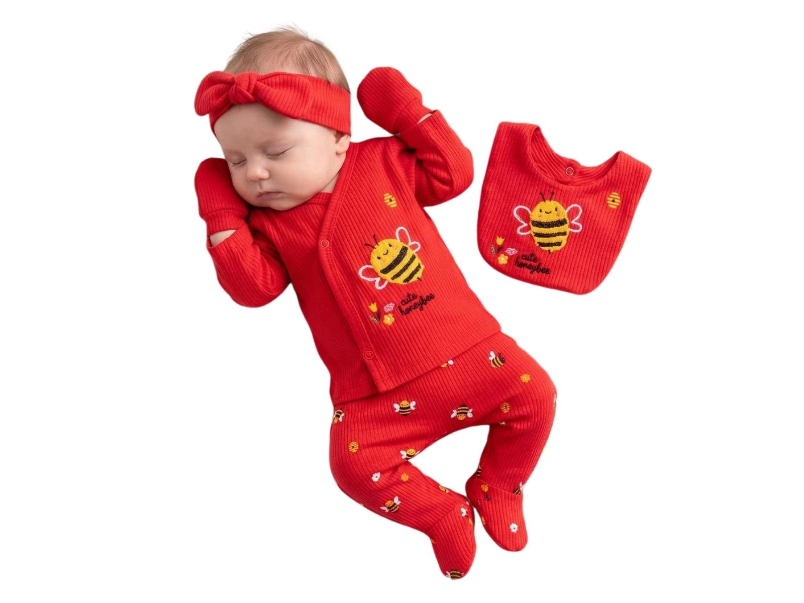 Arı Baskılı Yenidoğan Bebe 5li Set