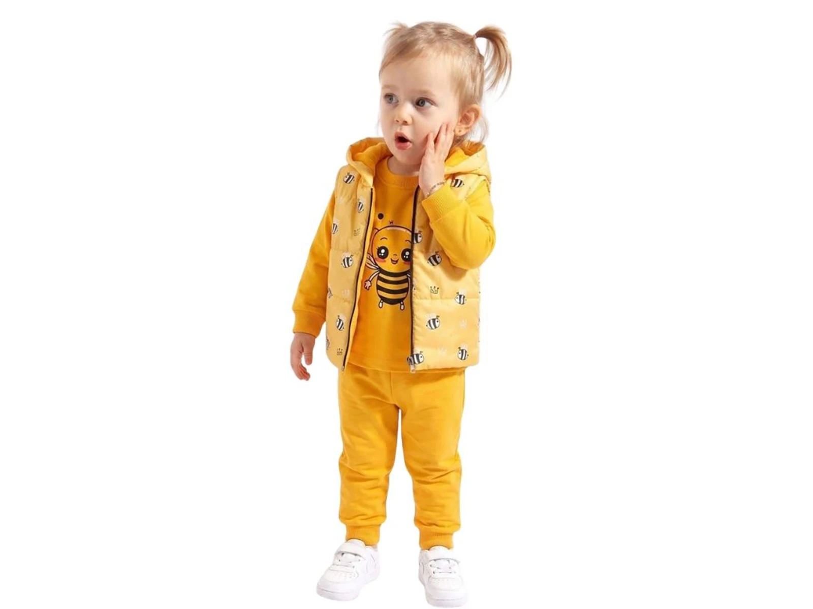 Toptan MİNİTİX Arı Detay Yelekli 3'lü Kız Bebek Takım Toptan Bebek Çocuk Giyim - Beniz Kids
