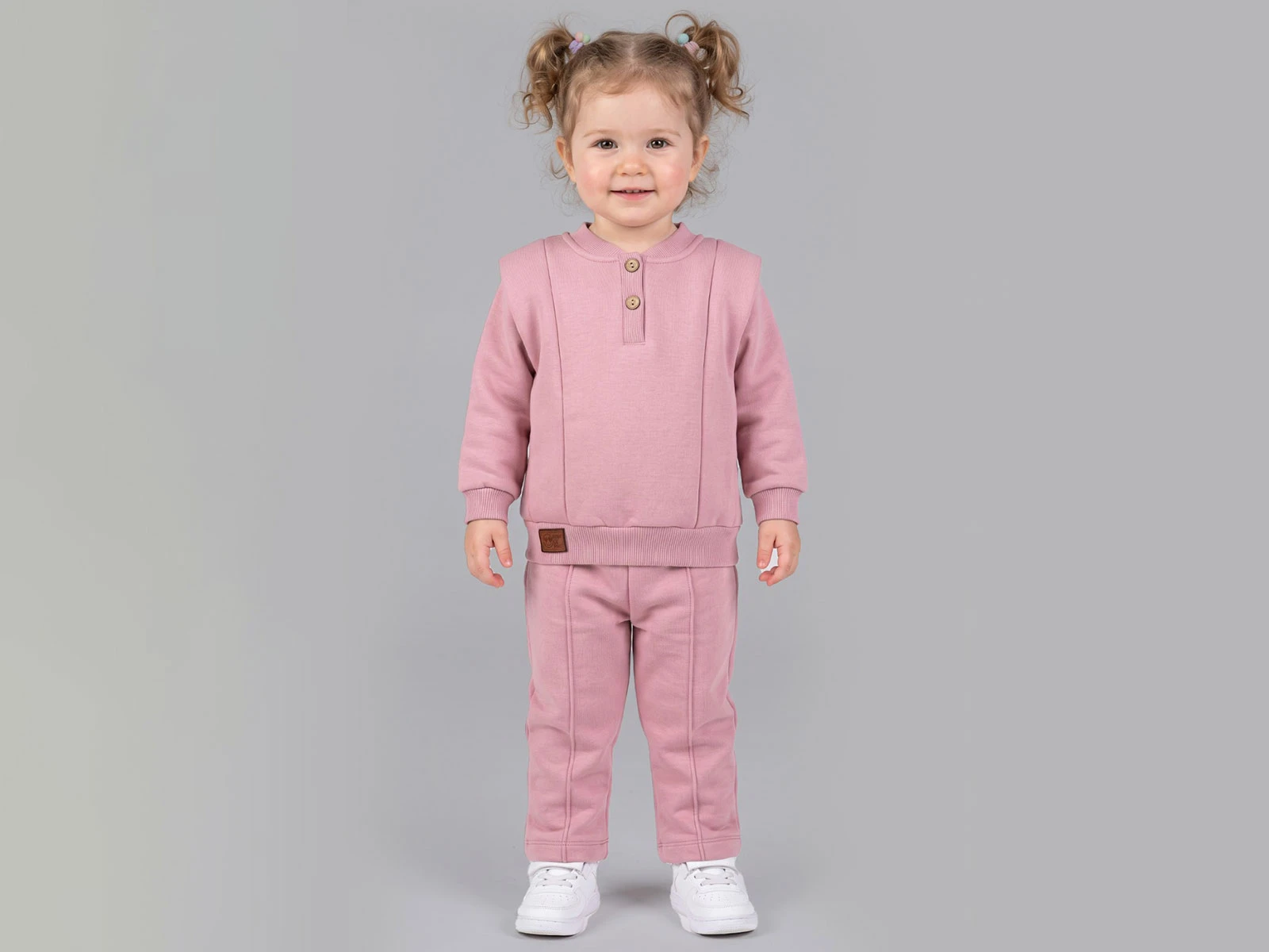 Toptan BEYAZ BEBEK Armalı Çizgili Düğmeli 3 İp Şardonlu Kız Takım  Toptan Bebek Çocuk Giyim - Beniz Kids