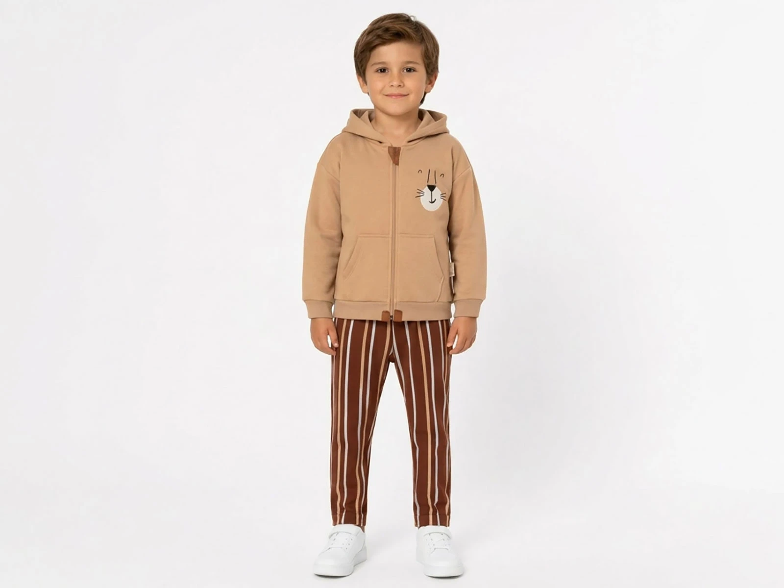 Toptan VOVİDO Aslan Baskılı Şardonlu 3 İp Erkek Takım Toptan Bebek Çocuk Giyim - Beniz Kids