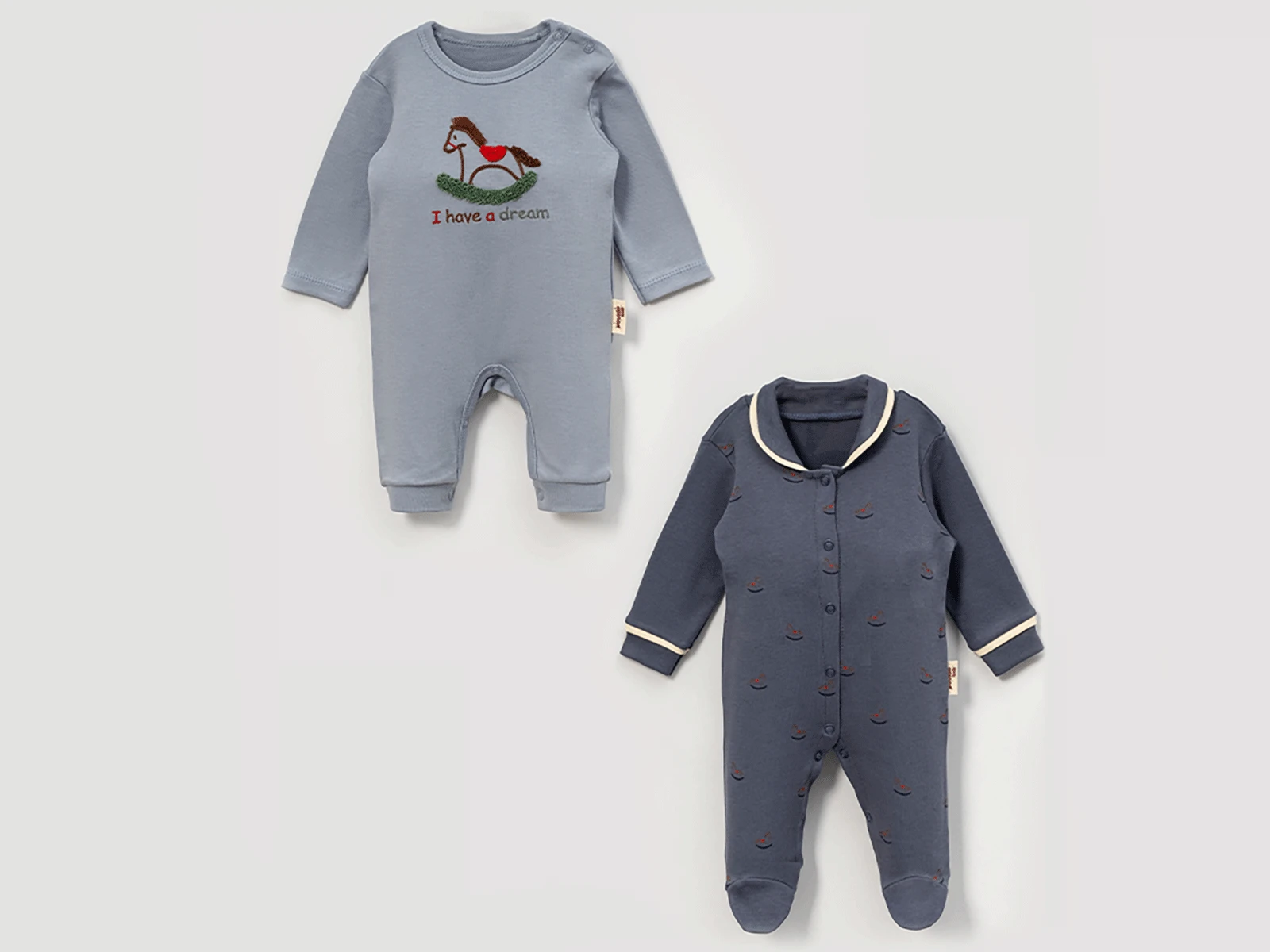 At Nakışlı İkili Erkek Bebe Tulum Set