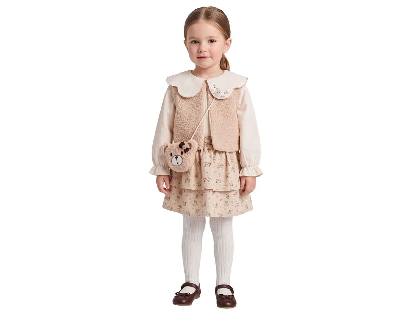 Toptan AYD KİDS Ayı Çantalı Yelekli Kız Çocuk Elbise Toptan Bebek Çocuk Giyim - Beniz Kids