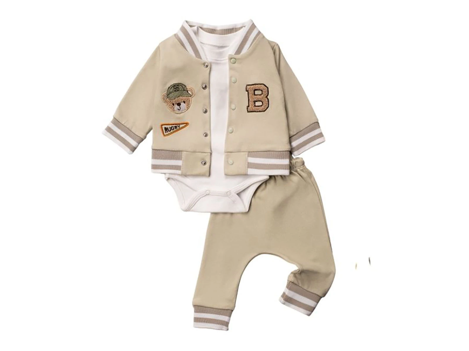 Toptan HOPY BABY Ayı Detaylı 3'lü Erkek Takım Toptan Bebek Çocuk Giyim - Beniz Kids