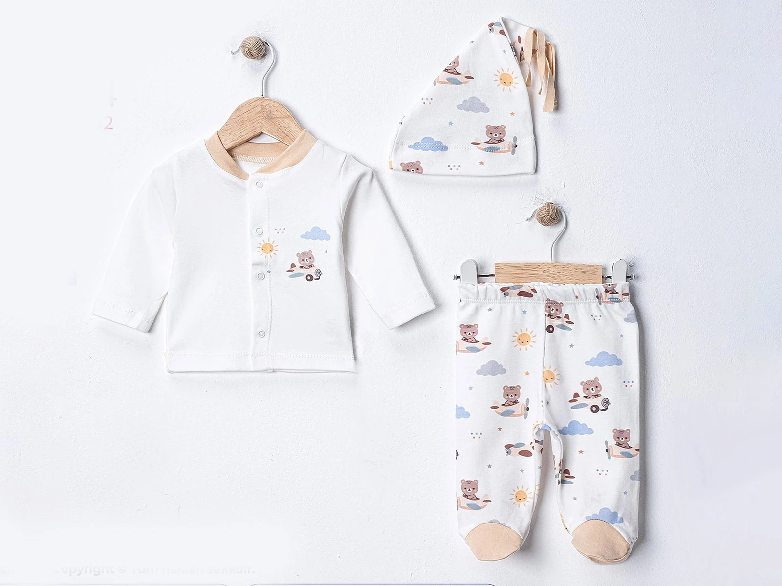 Toptan MY BERRY Ayıcı Baskılı Üçlü Erkek Yenidoğan Zıbın Set Toptan Bebek Çocuk Giyim - Beniz Kids