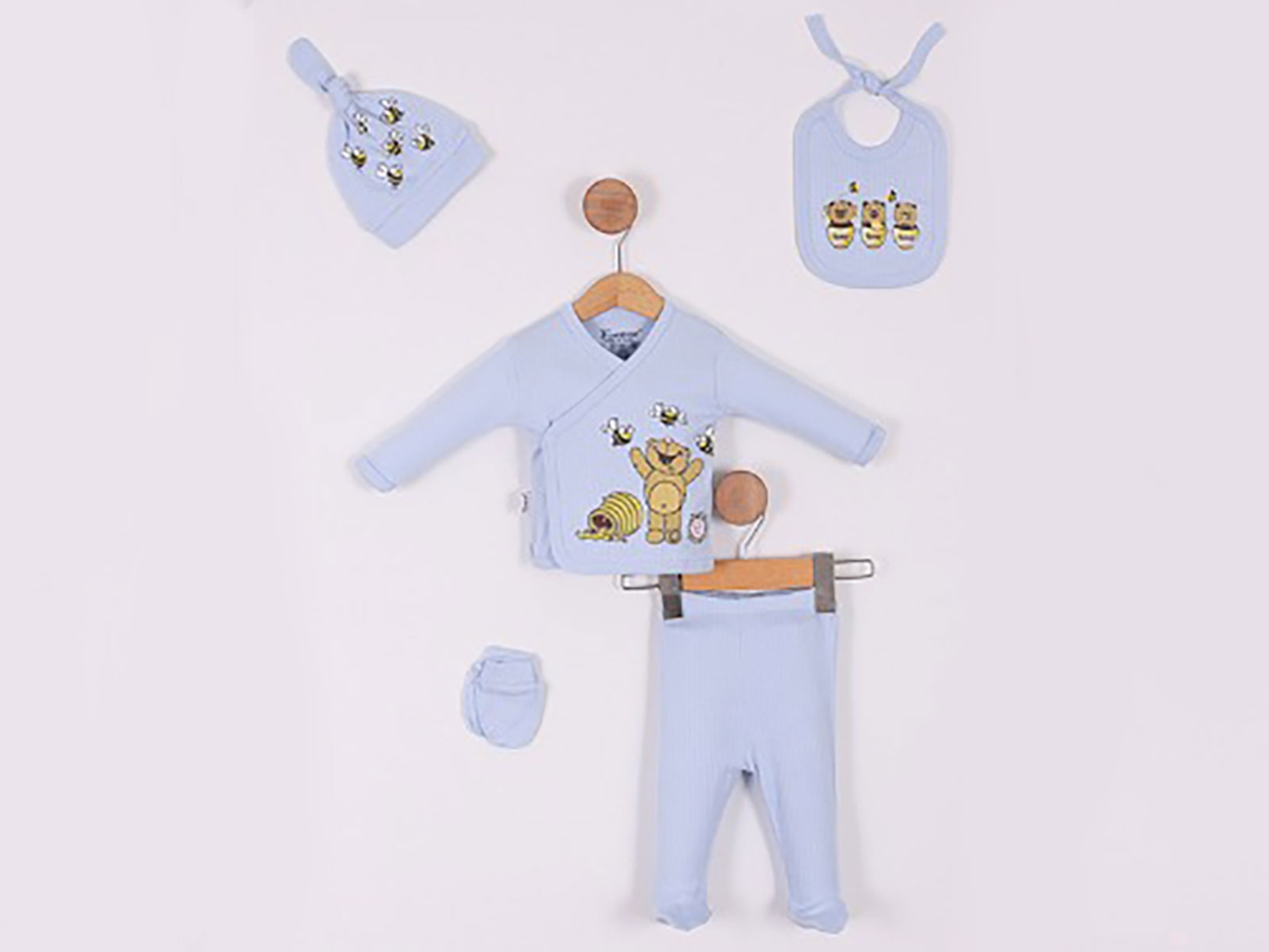 Ayıcık Baskılı 5li Unisex Hastane Çıkışı ZIbın Set