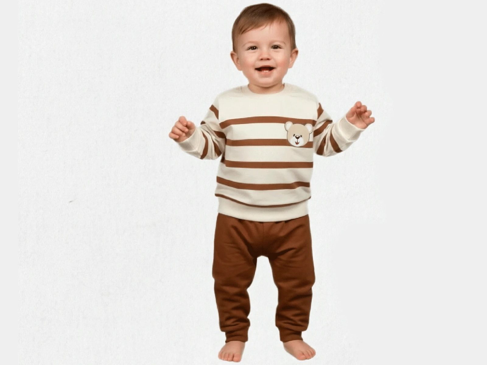 Ayıcık Baskılı Çizgili Erkek Bebe Takım 