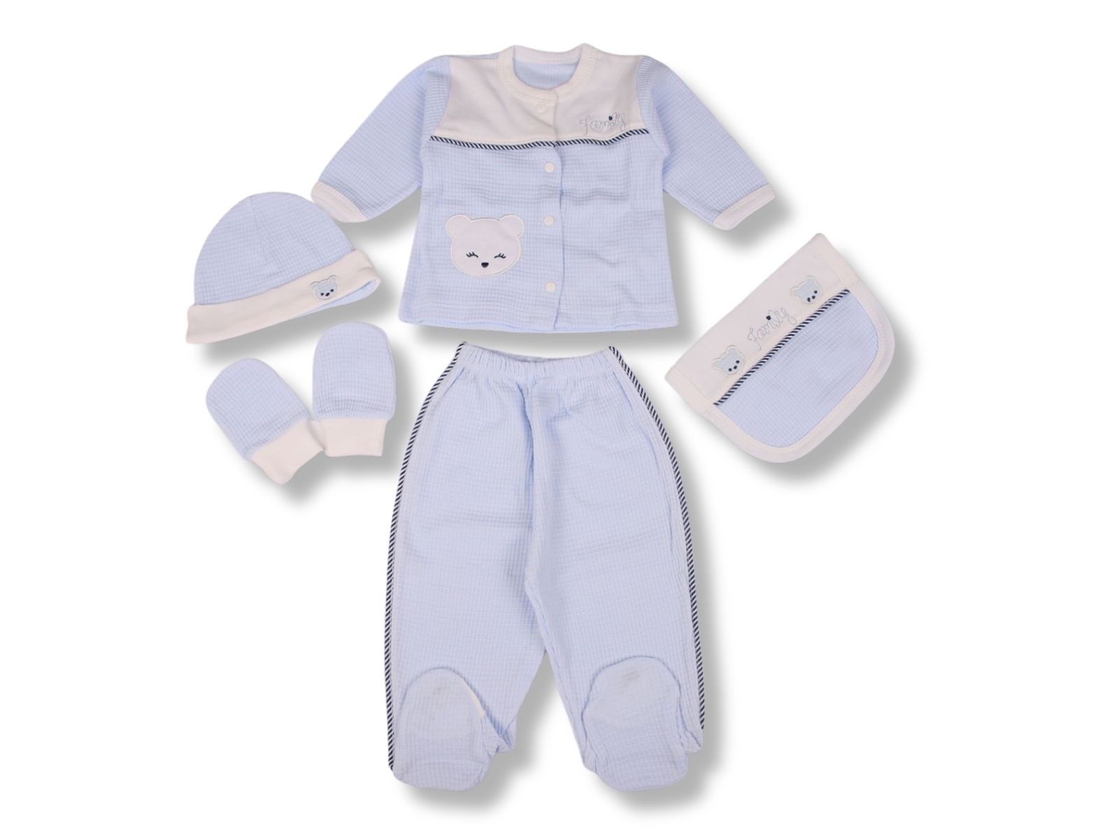 Ayıcık Baskılı Erkek Bebe 5li Set