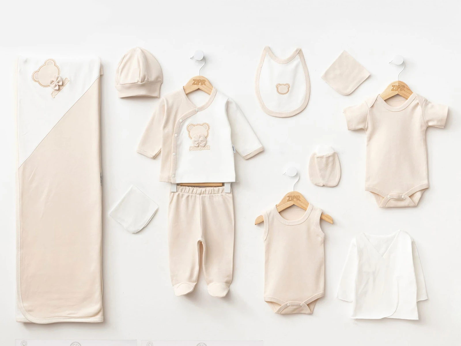 Toptan ZIPIR Ayıcık Baskılı Erkek Bebe Hastane Çıkışı 10lü Set Toptan Bebek Çocuk Giyim - Beniz Kids