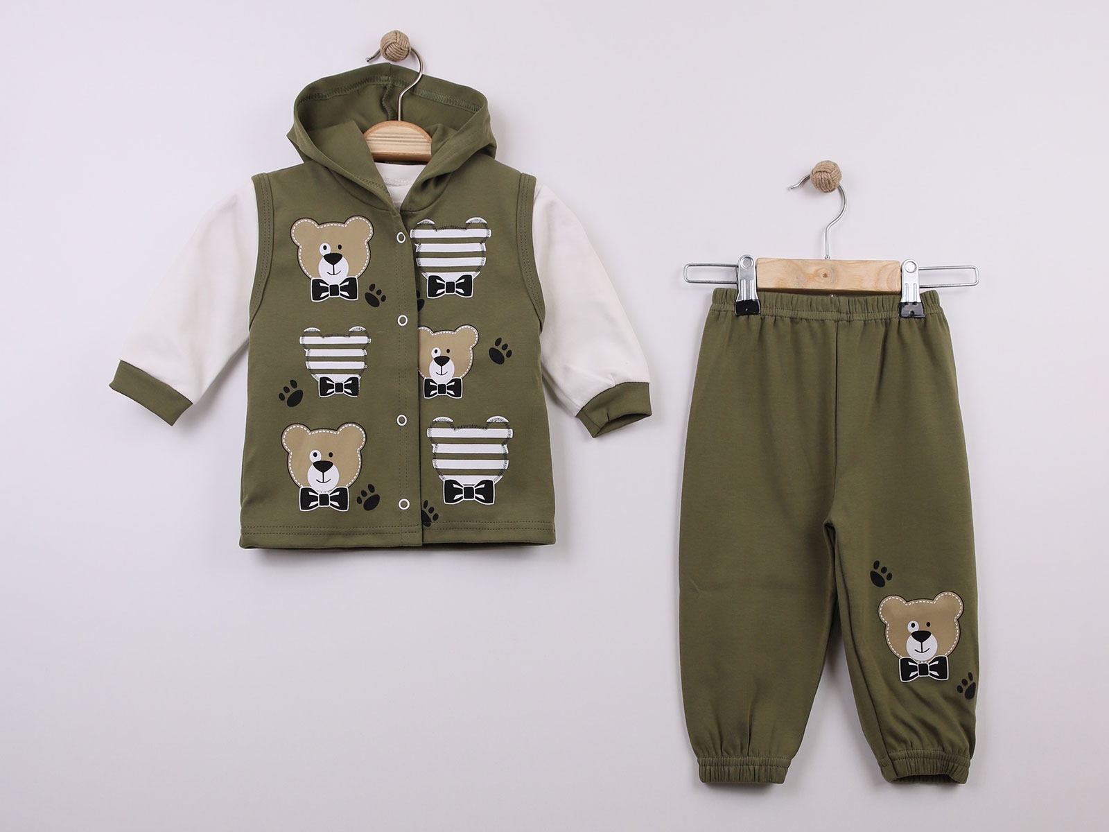 Ayıcık Baskılı Erkek Bebe Pijama Takım