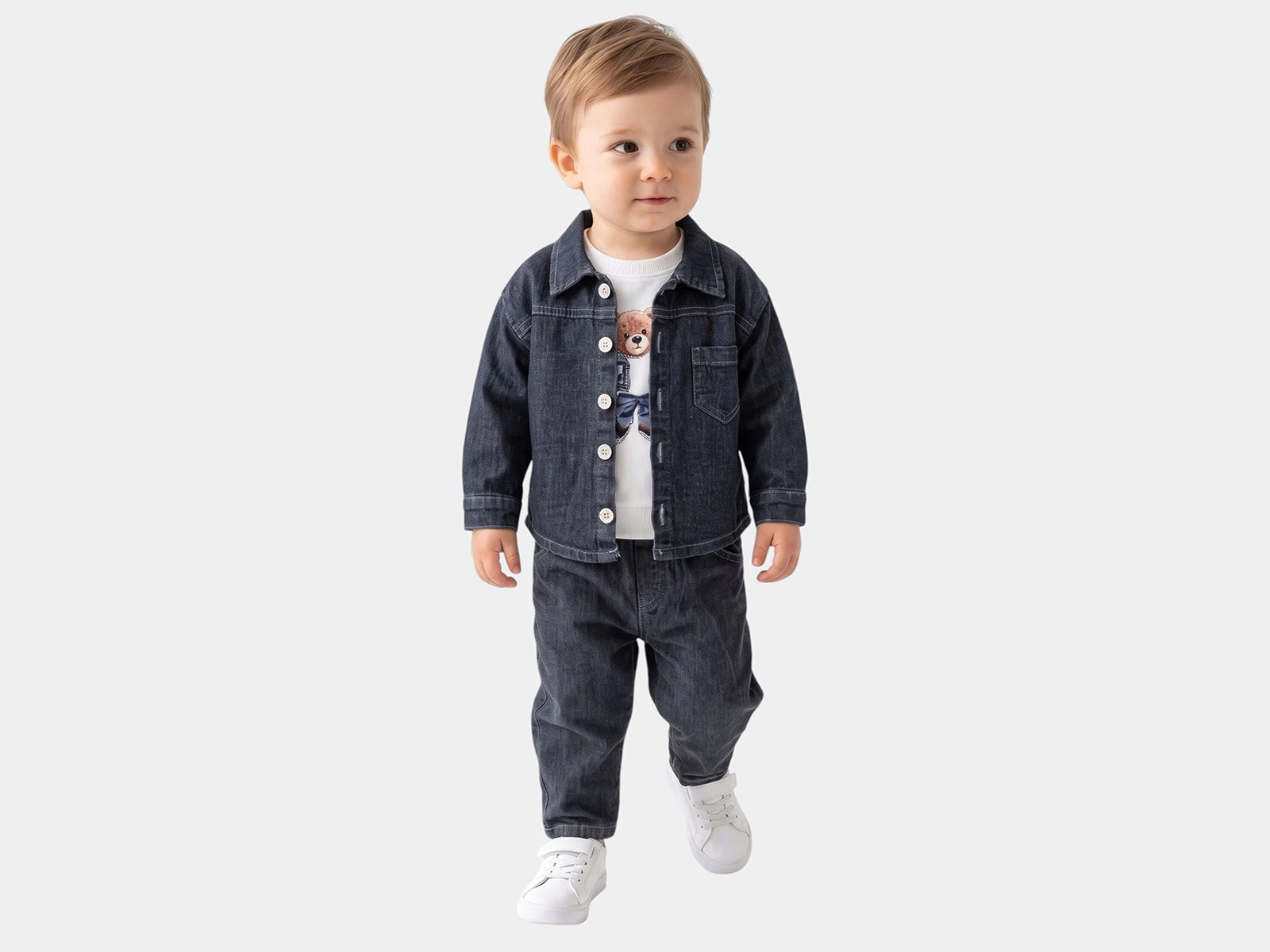 Toptan BAM-BİNO Ayıcık Baskılı Erkek Bebek Takım Toptan Bebek Çocuk Giyim - Beniz Kids