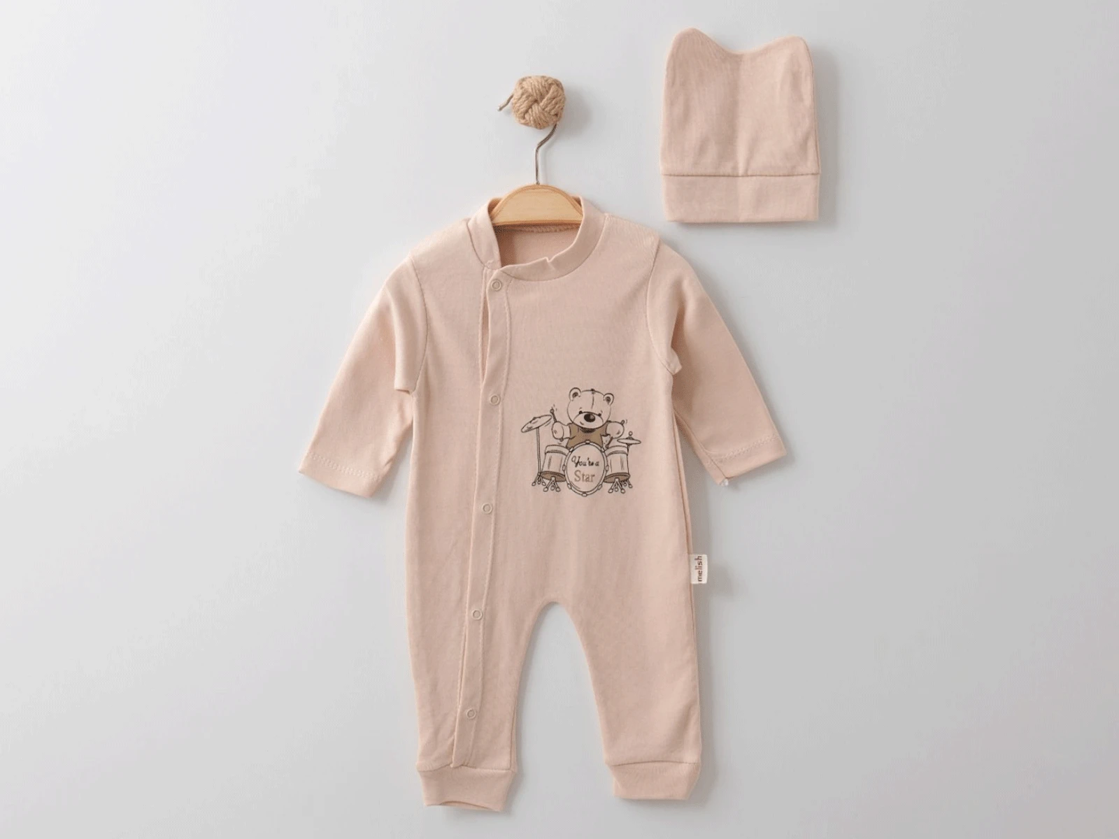 Ayıcık Baskılı Bereli Unisex Bebe Tulum