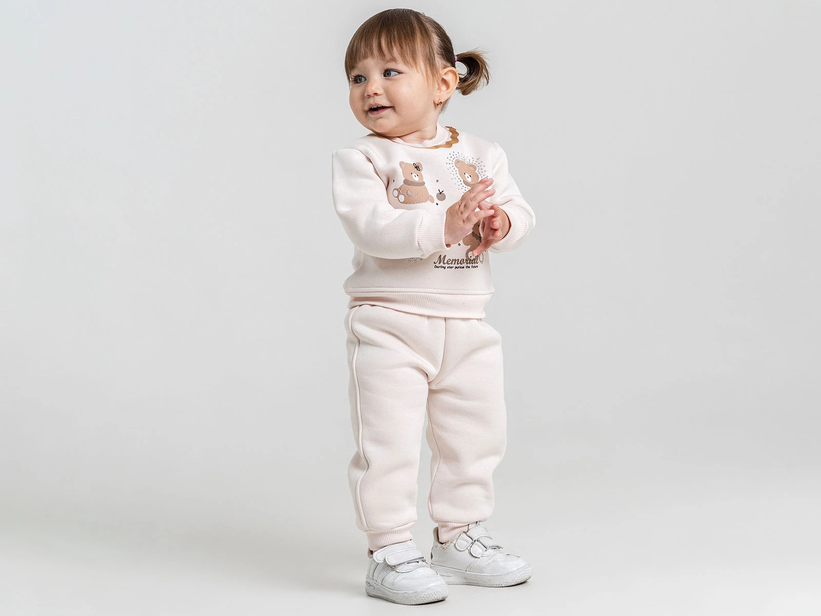 Toptan PAMPAL KİDS Ayıcık Baskılı Taş Detaylı 3 İp Şardonlu Kız Bebe Takım  Toptan Bebek Çocuk Giyim - Beniz Kids