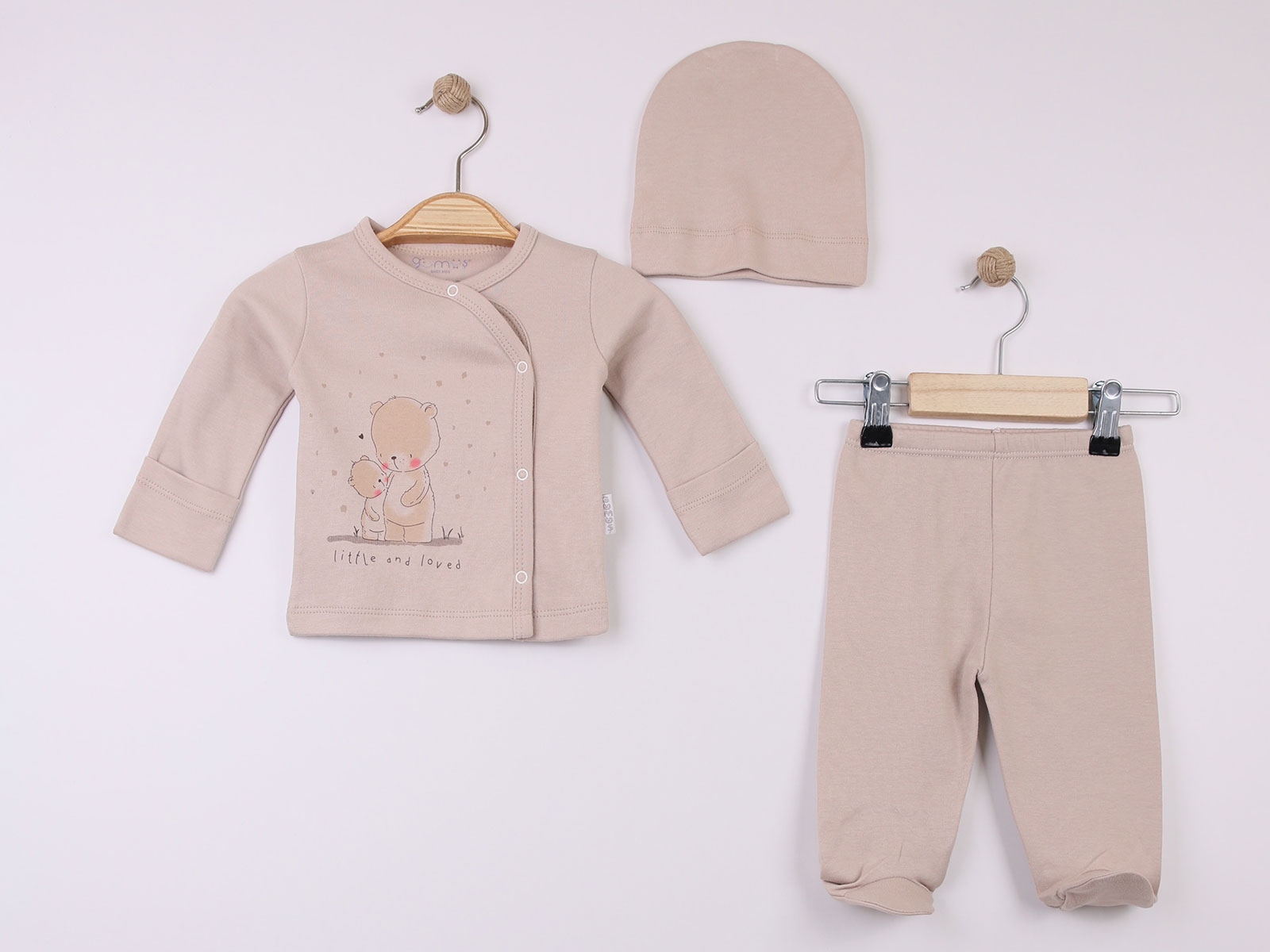 Ayıcık Baskılı Yeni Doğan Kız Bebe 3lü Set
