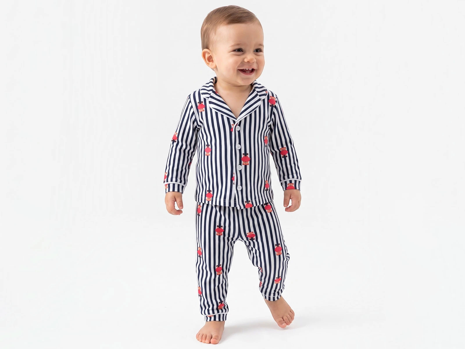 Toptan DOLAŞ Ayıcık Desenli Çizgili Erkek Bebe Pijama Takım  Toptan Bebek Çocuk Giyim - Beniz Kids