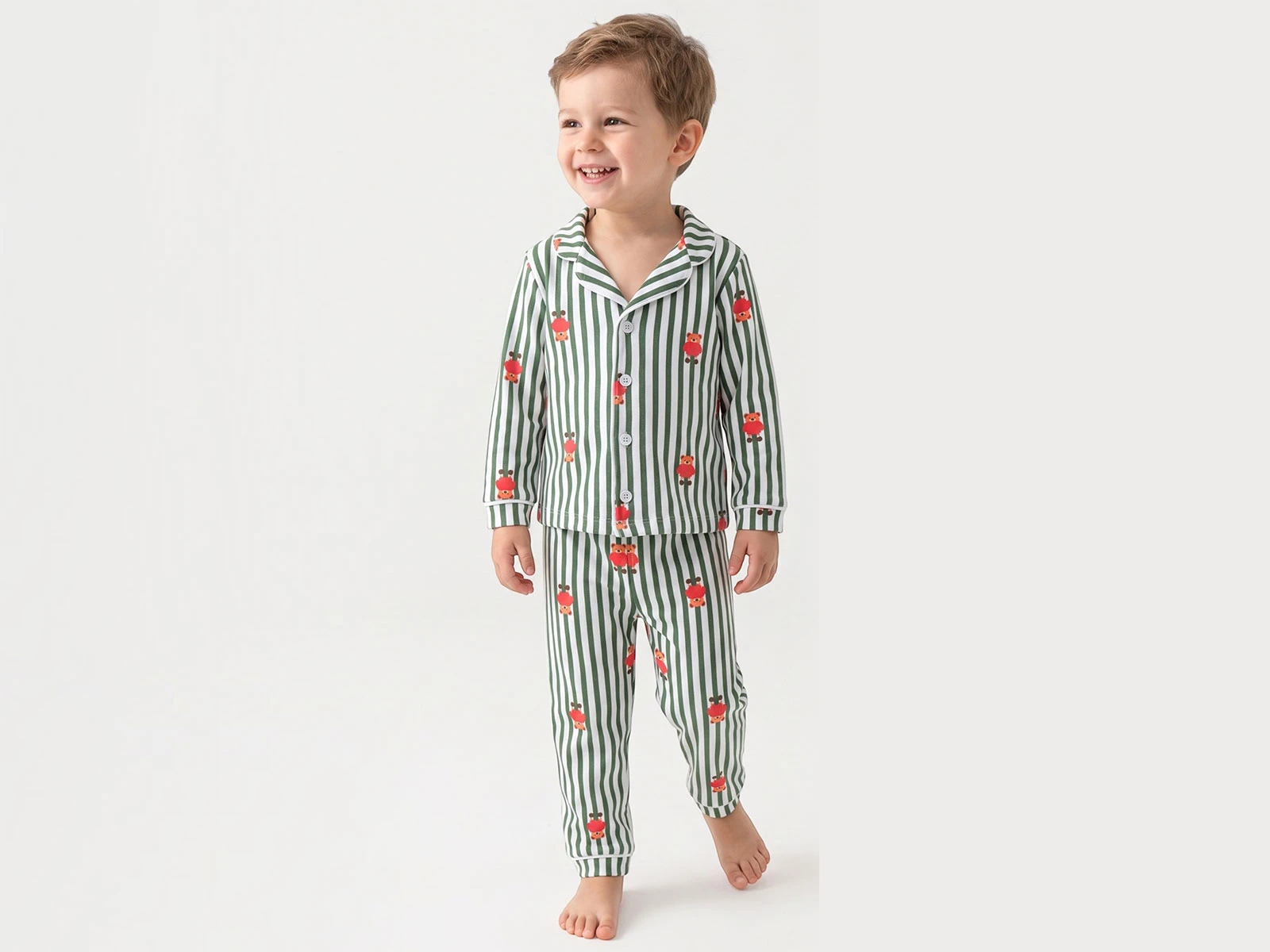 Toptan DOLAŞ Ayıcık Desenli Çizgili Erkek Pijama Takım  Toptan Bebek Çocuk Giyim - Beniz Kids