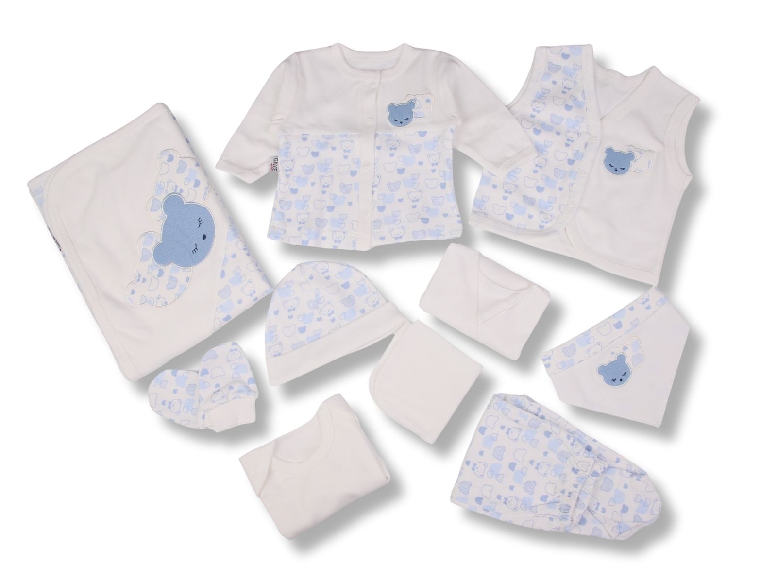 Ayıcık Desenli Erkek Bebe 10lu Hastane Çıkış Set