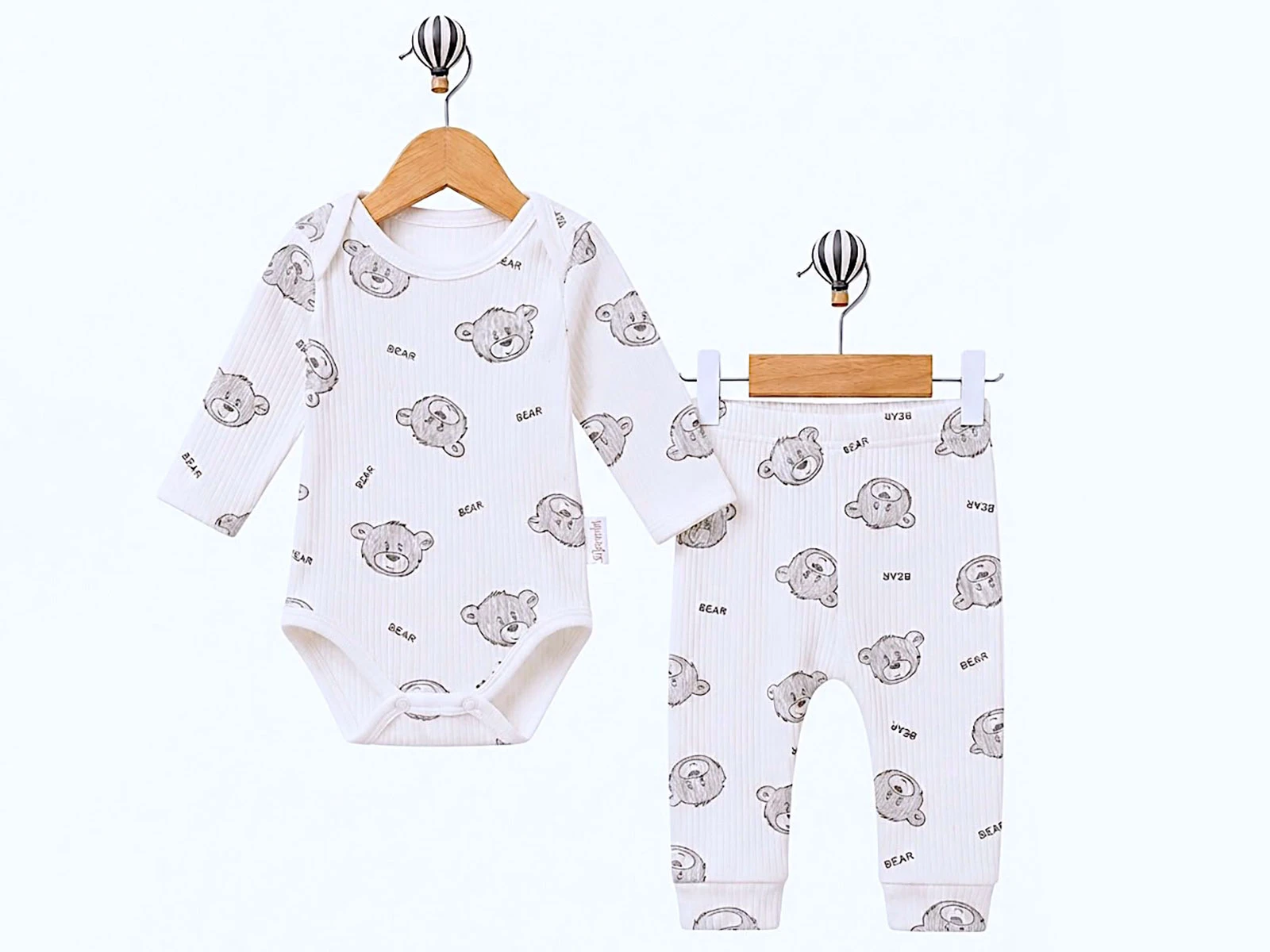 Toptan SÜPERMİNİ  Ayıcık Desenli Erkek Bebe Takım Toptan Bebek Çocuk Giyim - Beniz Kids
