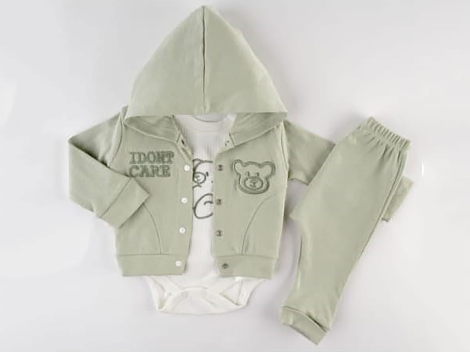 Ayıcık Desenli Hırkalı Üçlü Unisex Bebe Takım