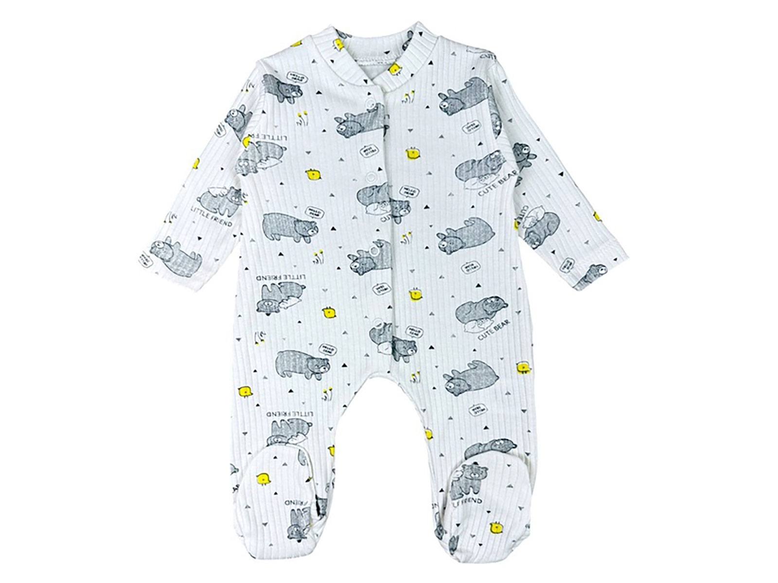 Ayıcık Desenli Raporlu Patikli Unisex Bebe Tulum