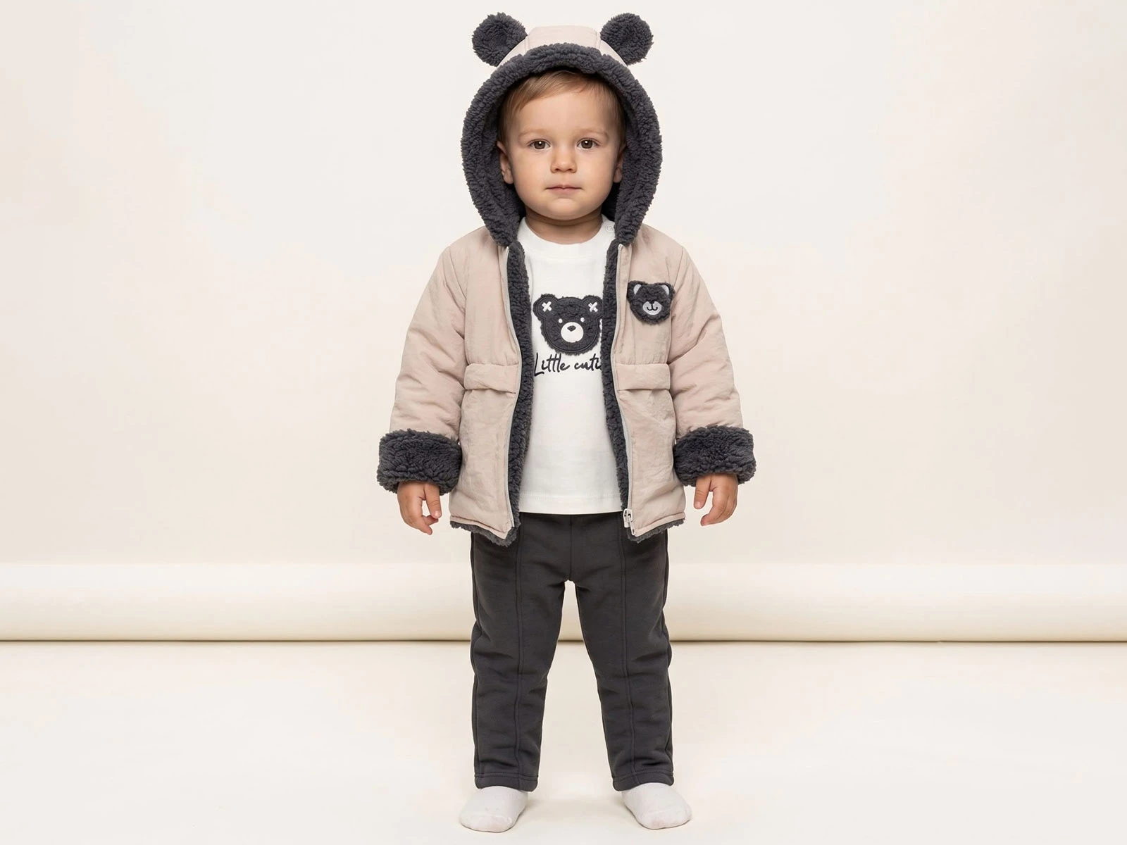 Toptan BEBLY Ayıcık Detay 3'lü Erkek Bebek Takım Toptan Bebek Çocuk Giyim - Beniz Kids