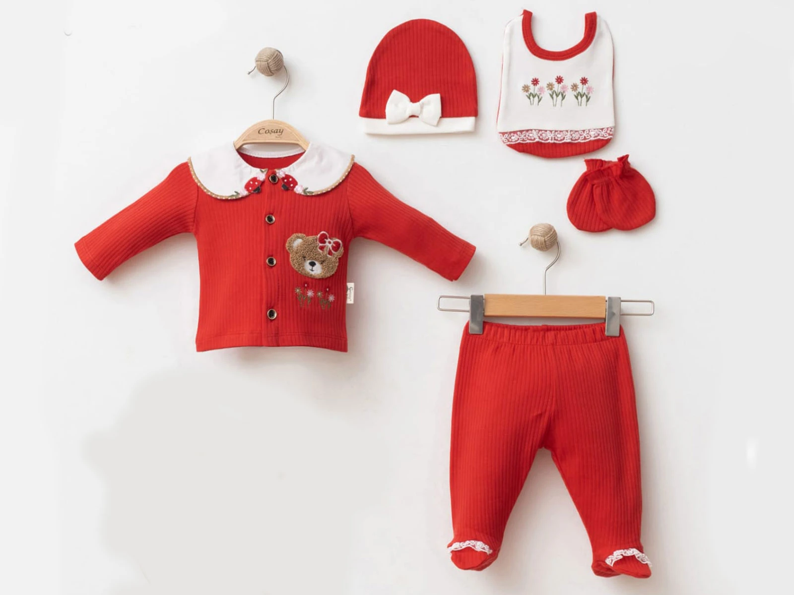 Toptan COŞAY BABY Ayıcık Detay 5'li Bebek Takım Toptan Bebek Çocuk Giyim - Beniz Kids