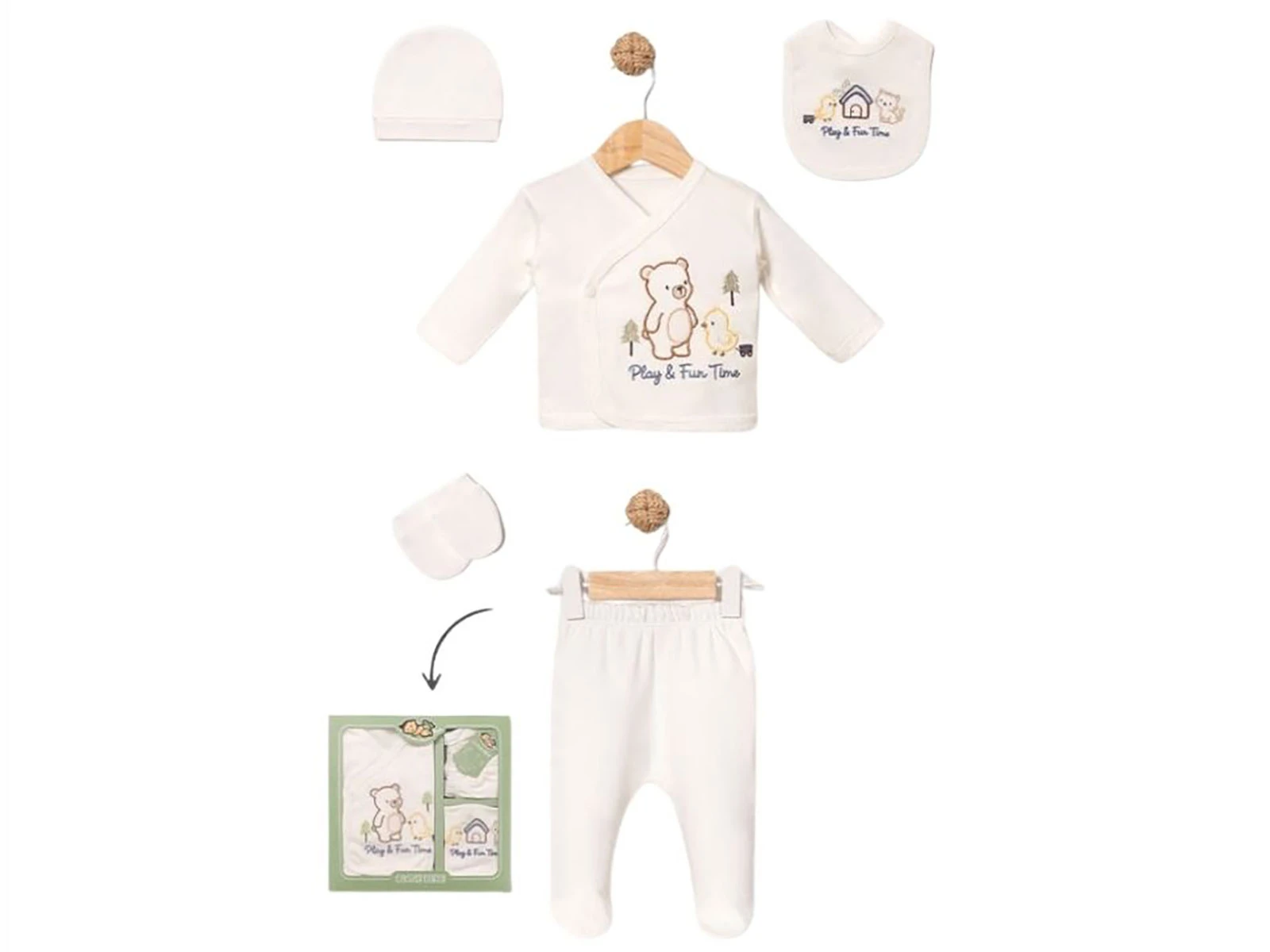 Toptan BABY ZUHU Ayıcık Detay 5'li Hastane Çıkışı Erkek Bebek Zıbın Set Toptan Bebek Çocuk Giyim - Beniz Kids