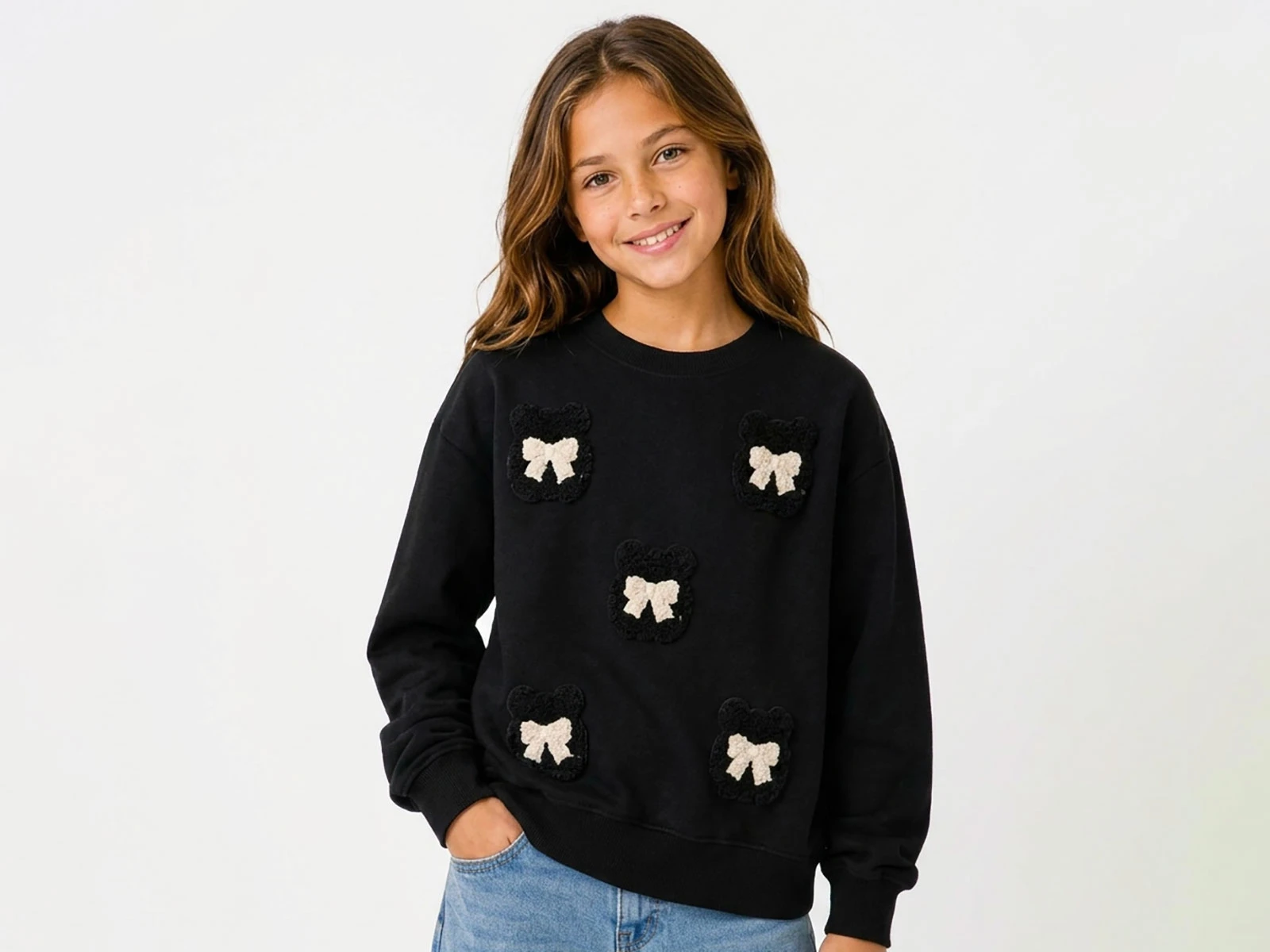 Toptan İ-CAN Ayıcık Detay Kız Çocuk Sweat Toptan Bebek Çocuk Giyim - Beniz Kids