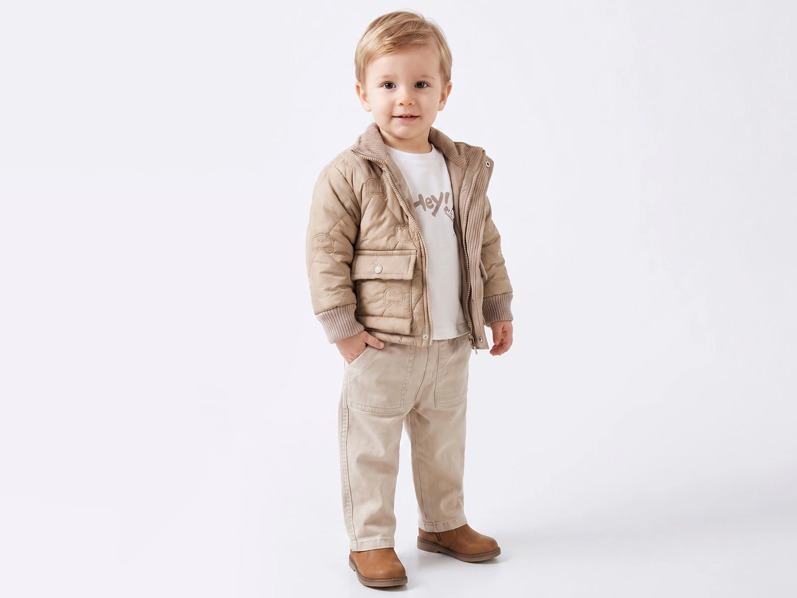 Toptan CANÖZ Ayıcık Nakış Desenli Montlu Erkek Bebe Üçlü Takım  Toptan Bebek Çocuk Giyim - Beniz Kids