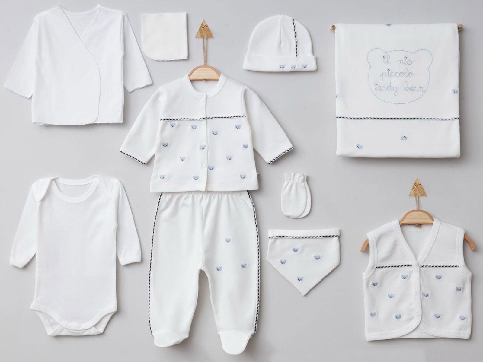 Ayıcık Nakışlı 10lü Erkek Bebe Hastane Çıkışı Set