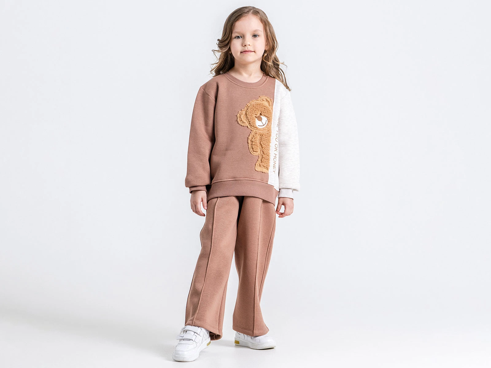 Toptan PAMPAL KİDS Ayıcık Nakışlı 3 İp Şardonlu Kız Takım  Toptan Bebek Çocuk Giyim - Beniz Kids