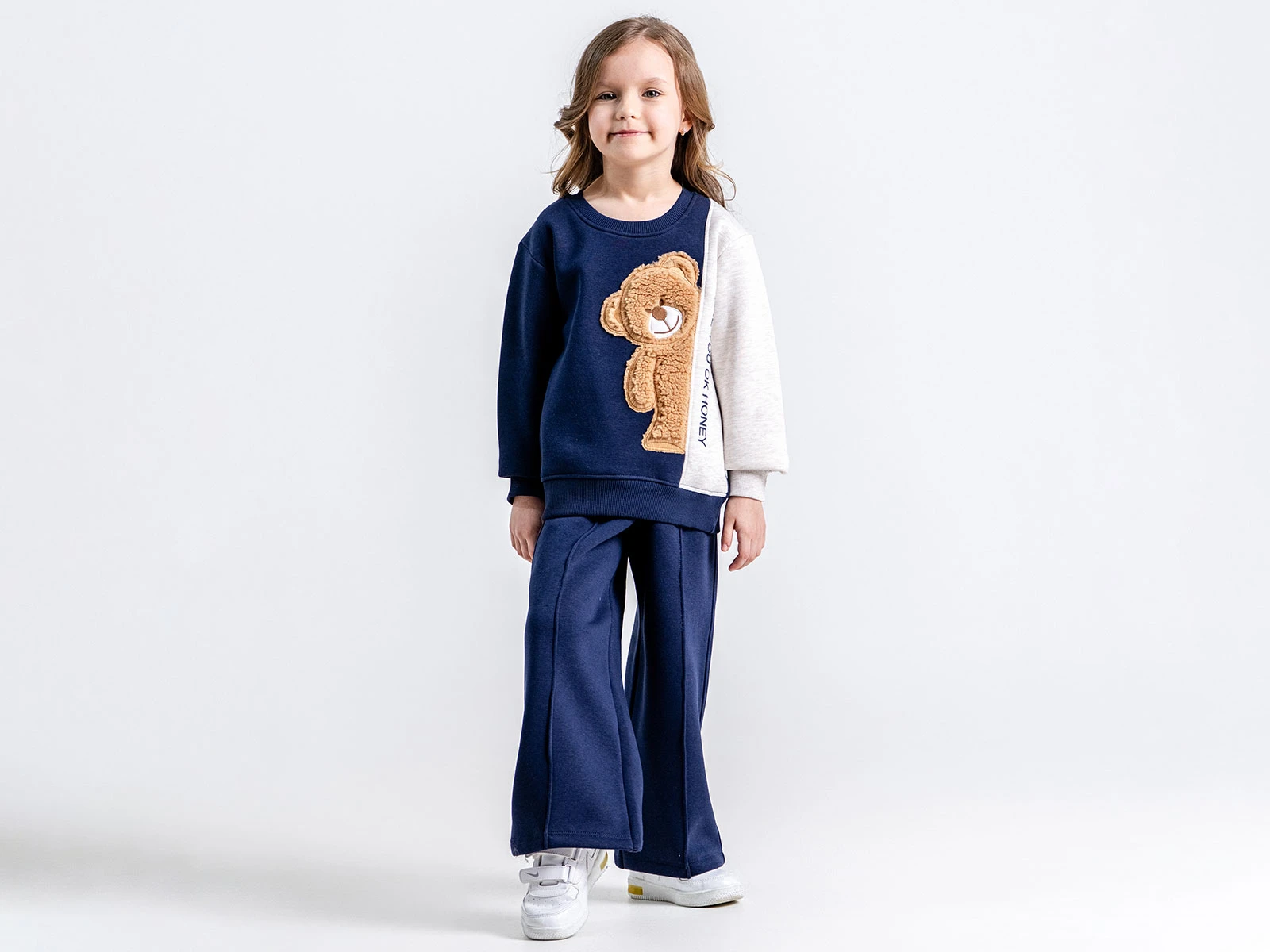 Toptan PAMPAL KİDS Ayıcık Nakışlı 3 İp Şardonlu Kız Takım  Toptan Bebek Çocuk Giyim - Beniz Kids