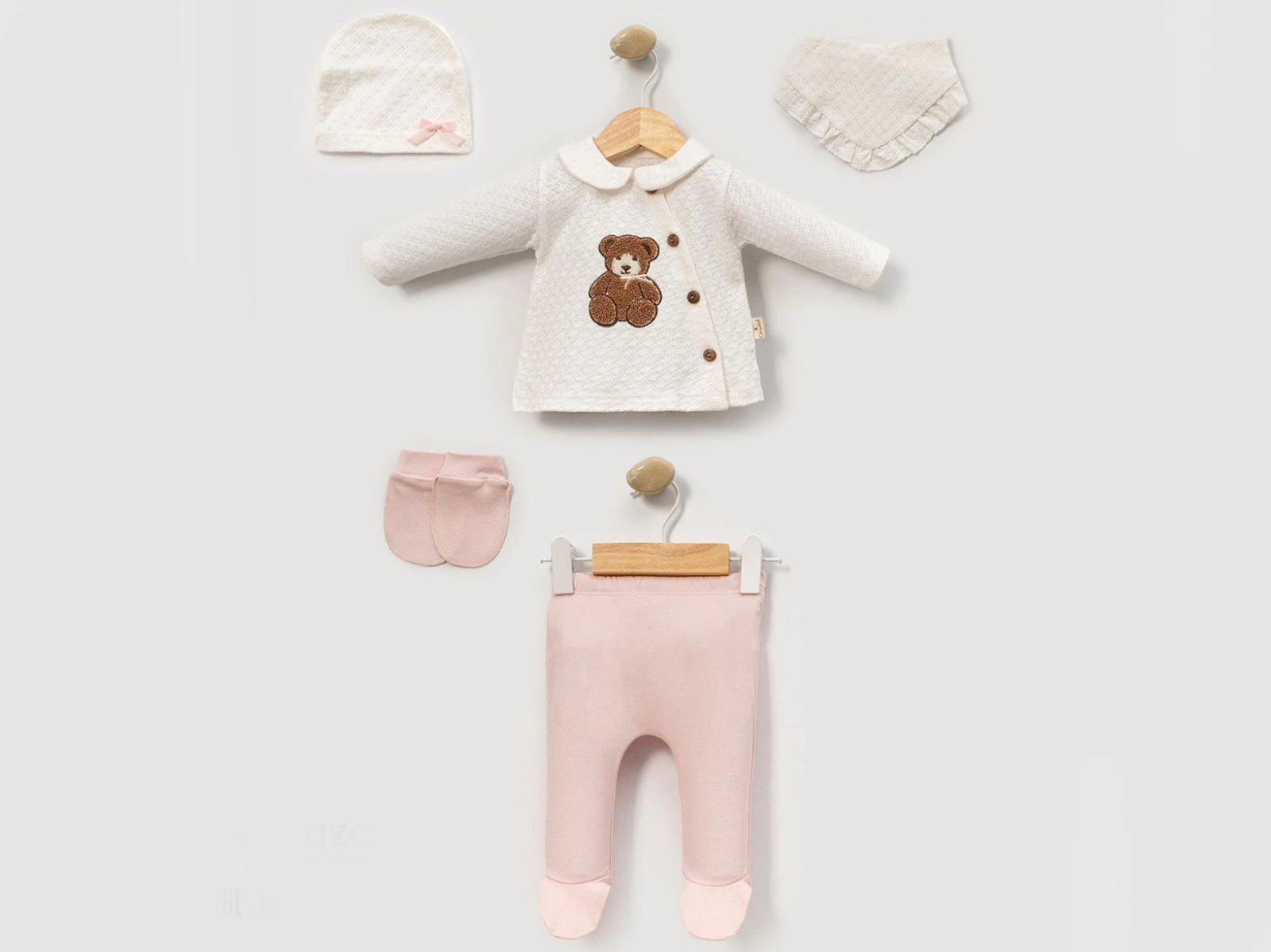 Ayıcık Nakışlı 5li Unisex Hastane Çıkışı Zıbın Set