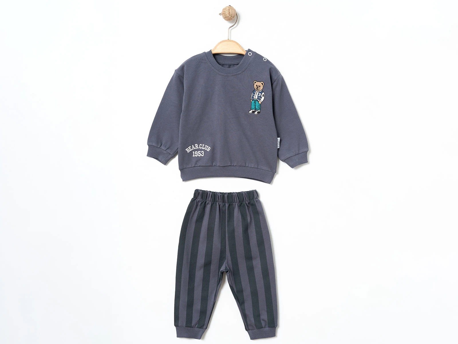 Toptan ÇITIR KİDS Ayıcık Nakışlı Çizgili Erkek Bebe Takım  Toptan Bebek Çocuk Giyim - Beniz Kids