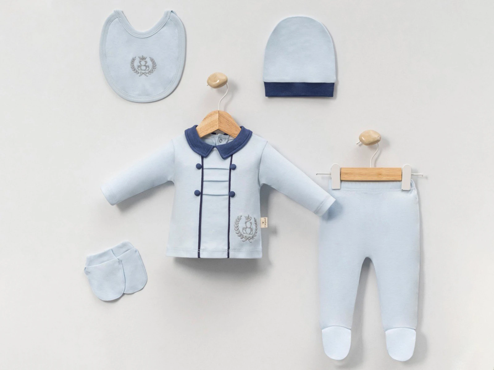 Ayıcık Nakışlı Erkek Bebe 5li Set