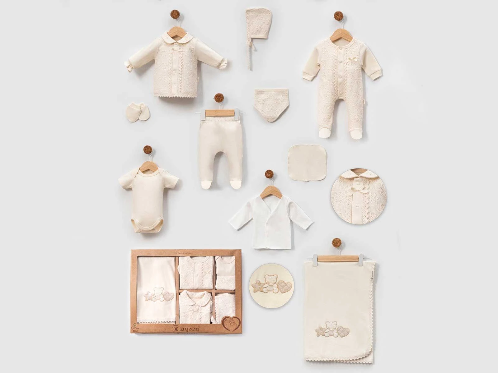 Ayıcık Nakışlı Erkek Bebe Hastane Çıkışı 10lu Set