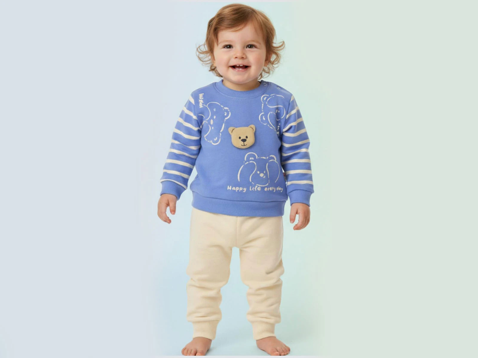 Toptan KARACON Ayıcık Nakışlı Erkek Bebe Takım   Toptan Bebek Çocuk Giyim - Beniz Kids