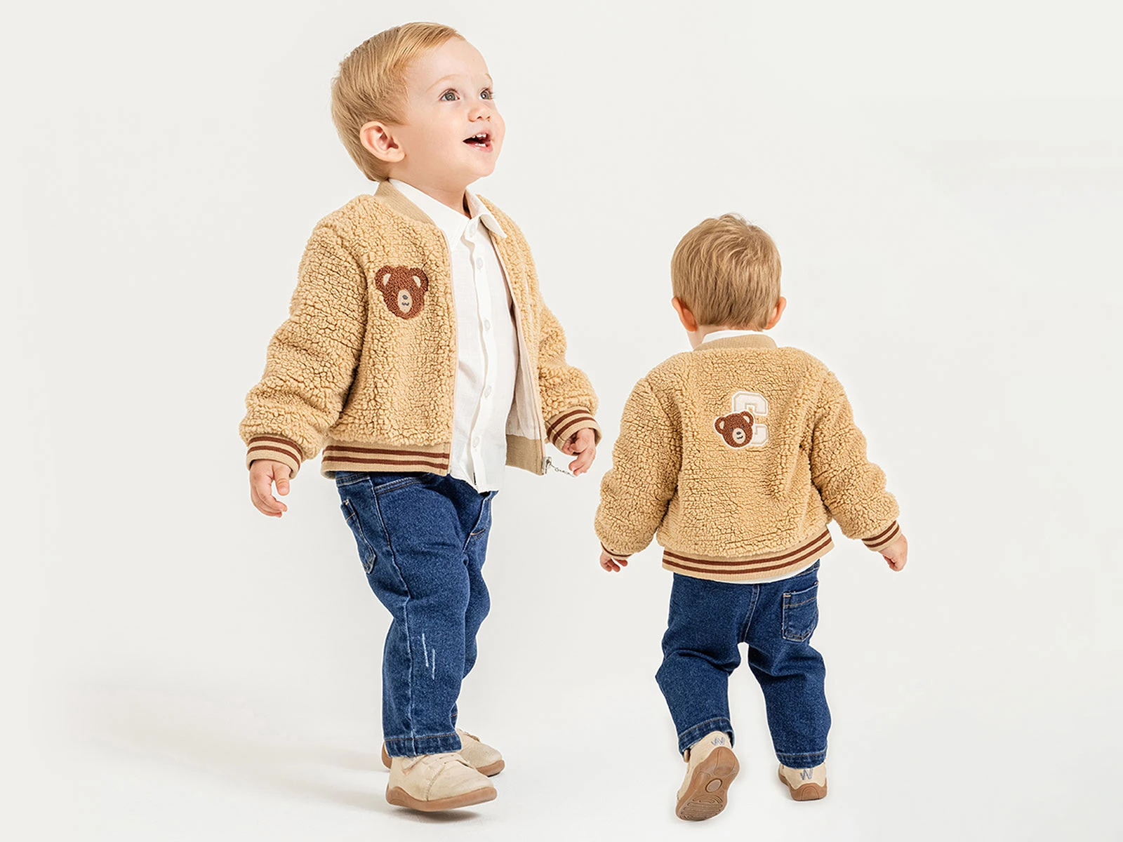 Toptan COCOSİSS Ayıcık Nakışlı Welsoft Peluş Hırkalı Erkek Bebek Takım Toptan Bebek Çocuk Giyim - Beniz Kids