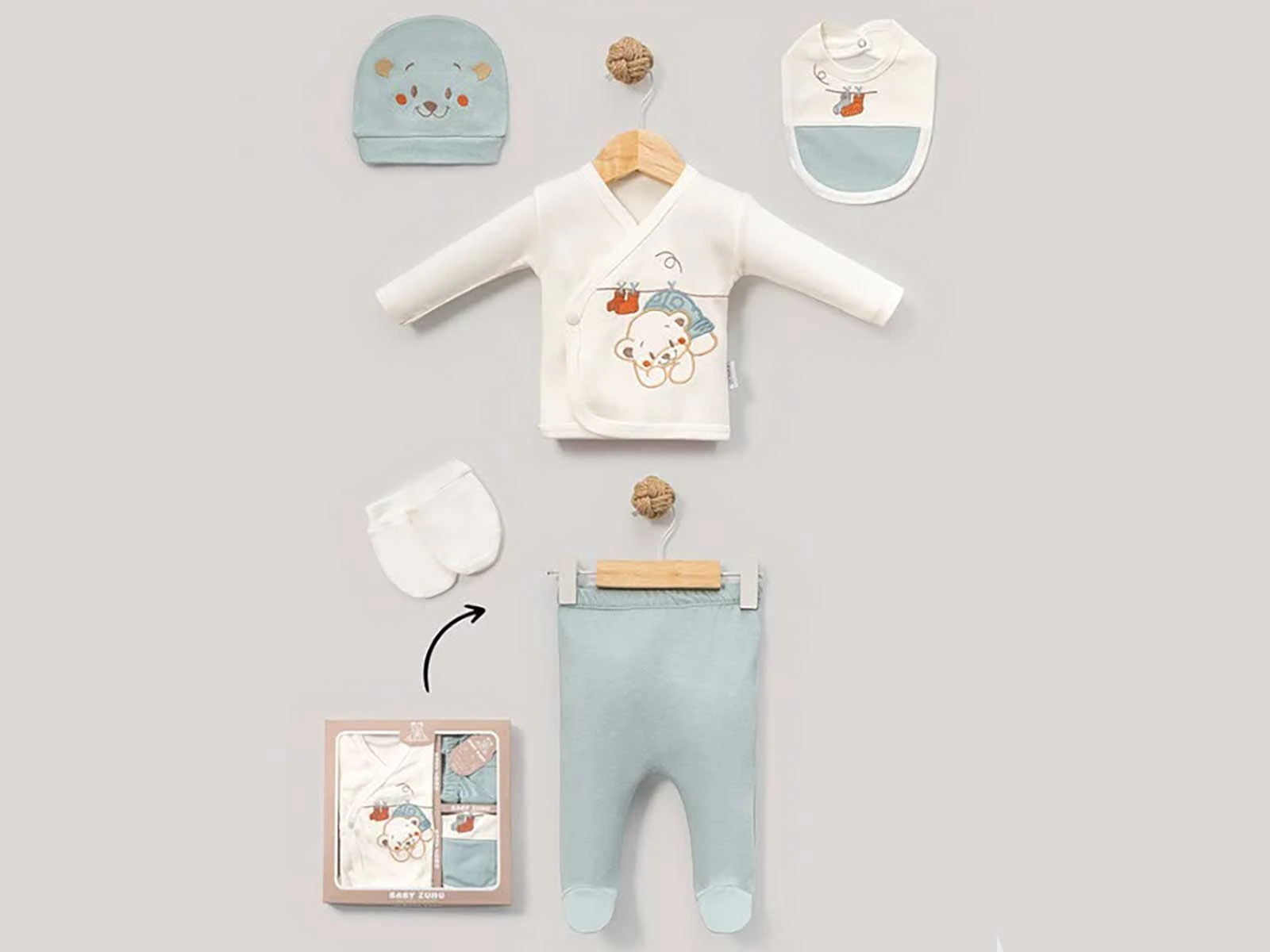Ayıcıklı Erkek Bebe 5'li Set 