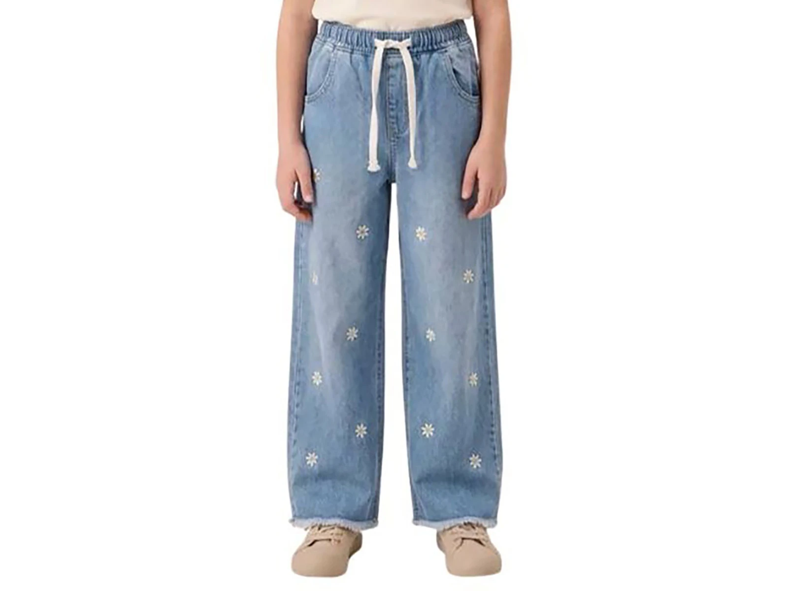 Toptan SLM Papatya Nakışlı Kız Çocuk Kot Pantolon Toptan Bebek Çocuk Giyim - Beniz Kids