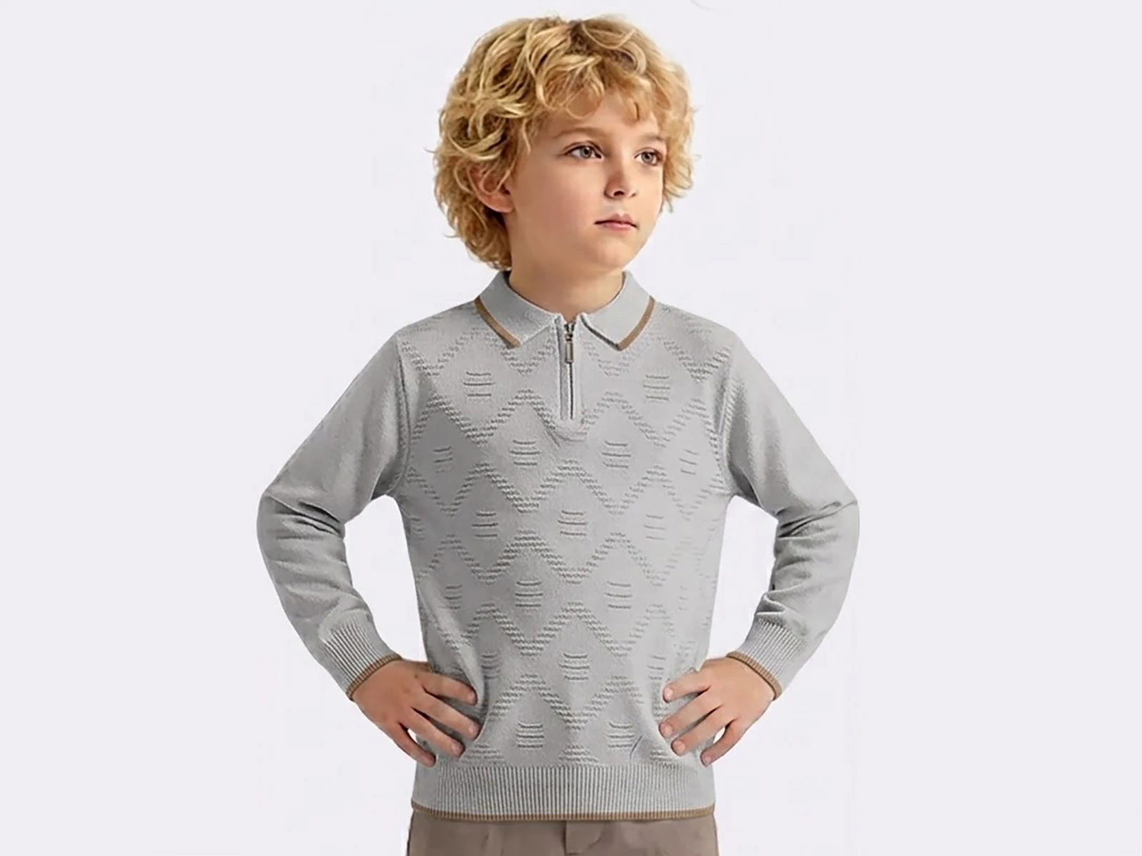 Toptan METEX Baklava Desenli Fermuarlı Yakalı Triko Erkek Sweat  Toptan Bebek Çocuk Giyim - Beniz Kids