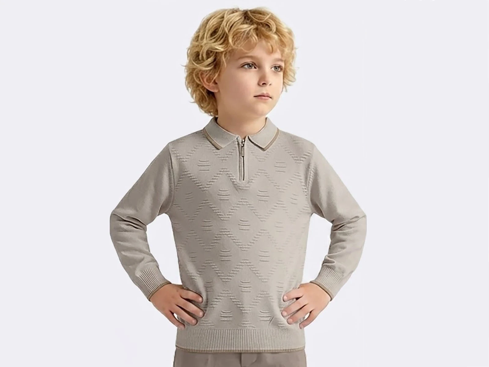 Toptan METEX Baklava Desenli Fermuarlı Yakalı Triko Erkek Sweat  Toptan Bebek Çocuk Giyim - Beniz Kids
